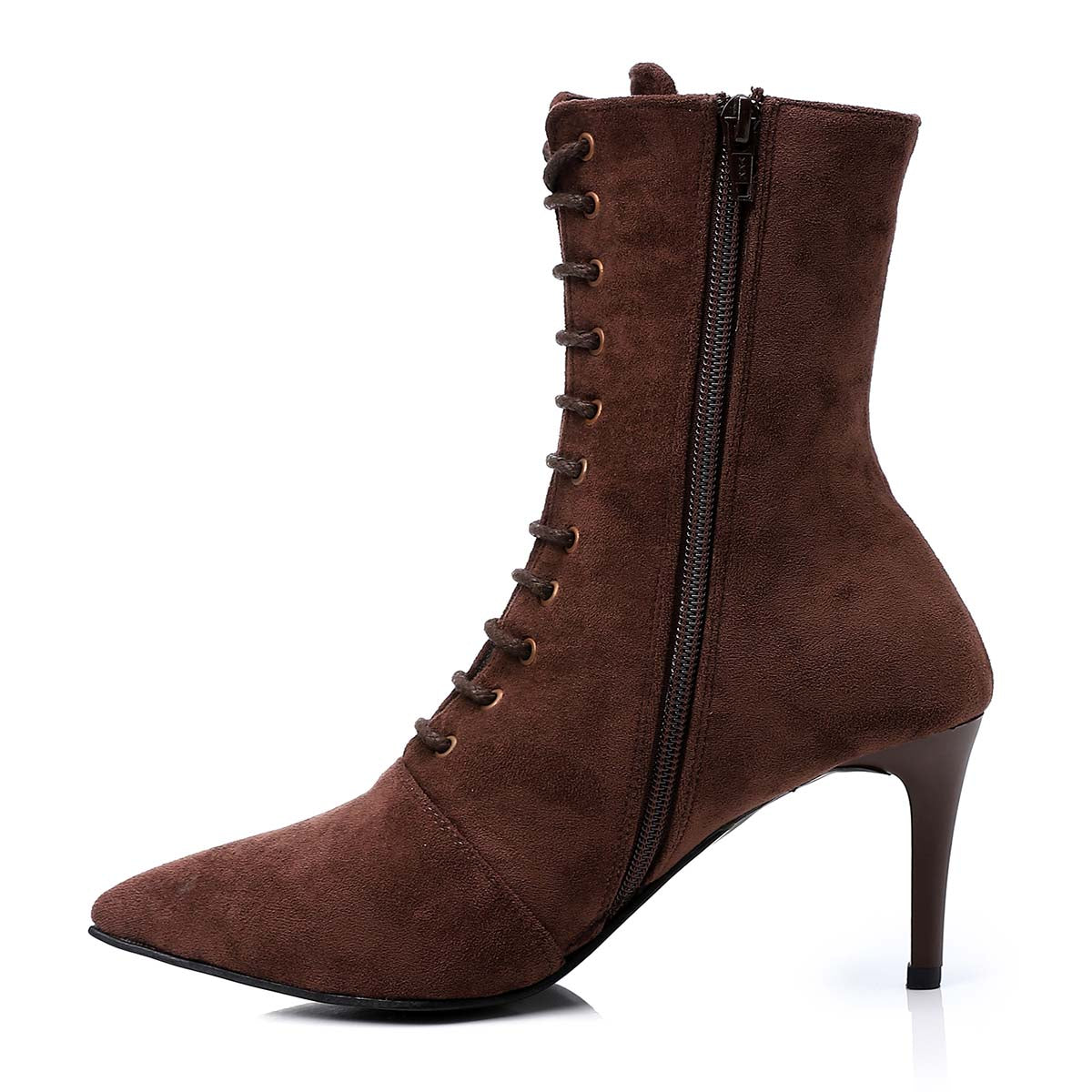 Mr Joe - Lace Up And Zipper Closure Pointed Toecap Ankle Boots