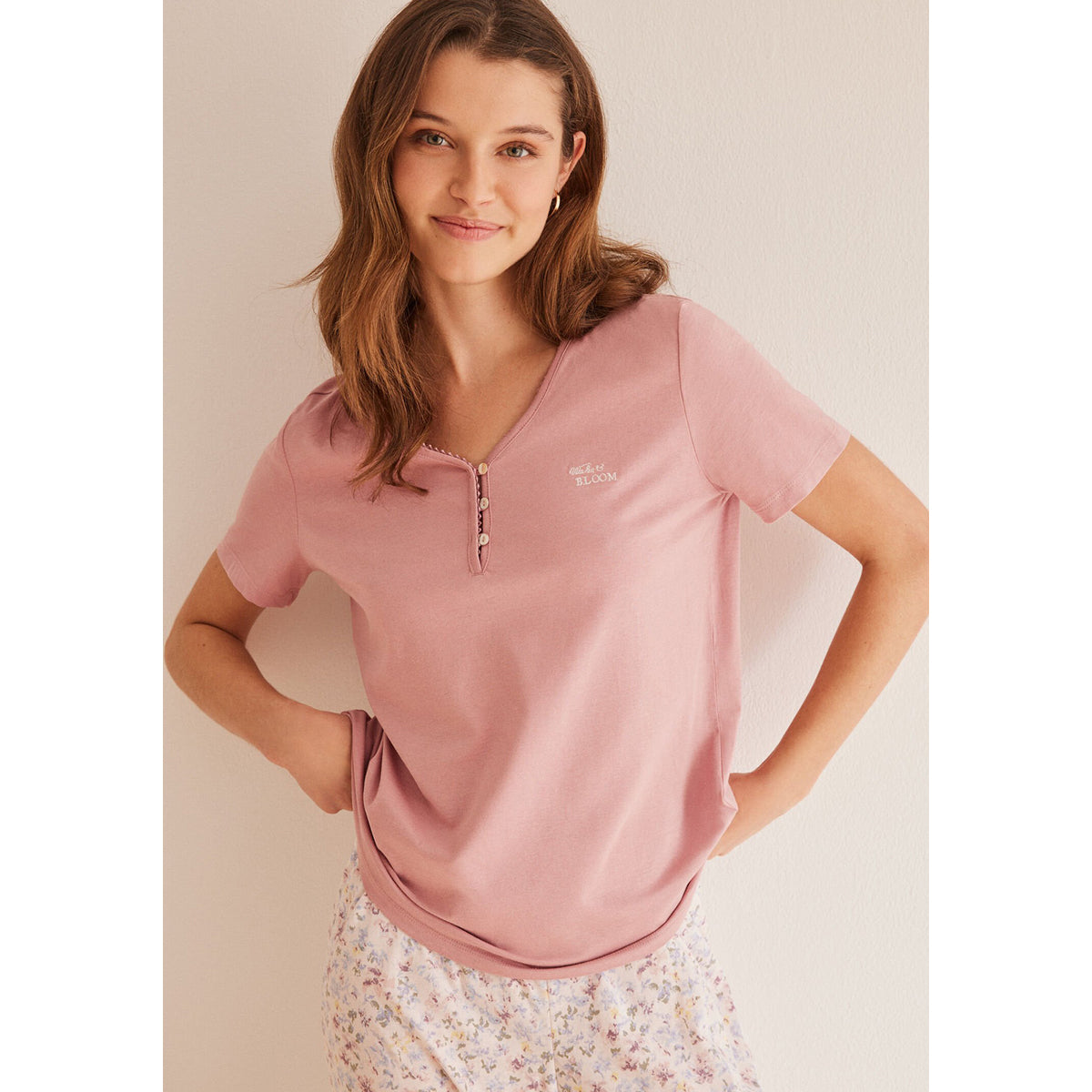 Women Secret - Long pajamas flowers short sleeves - Sold by FIG