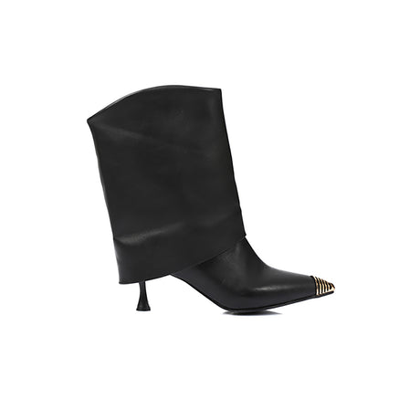 مستر جو - حذاء جلد طبيعي بكعب متوسط - أسود