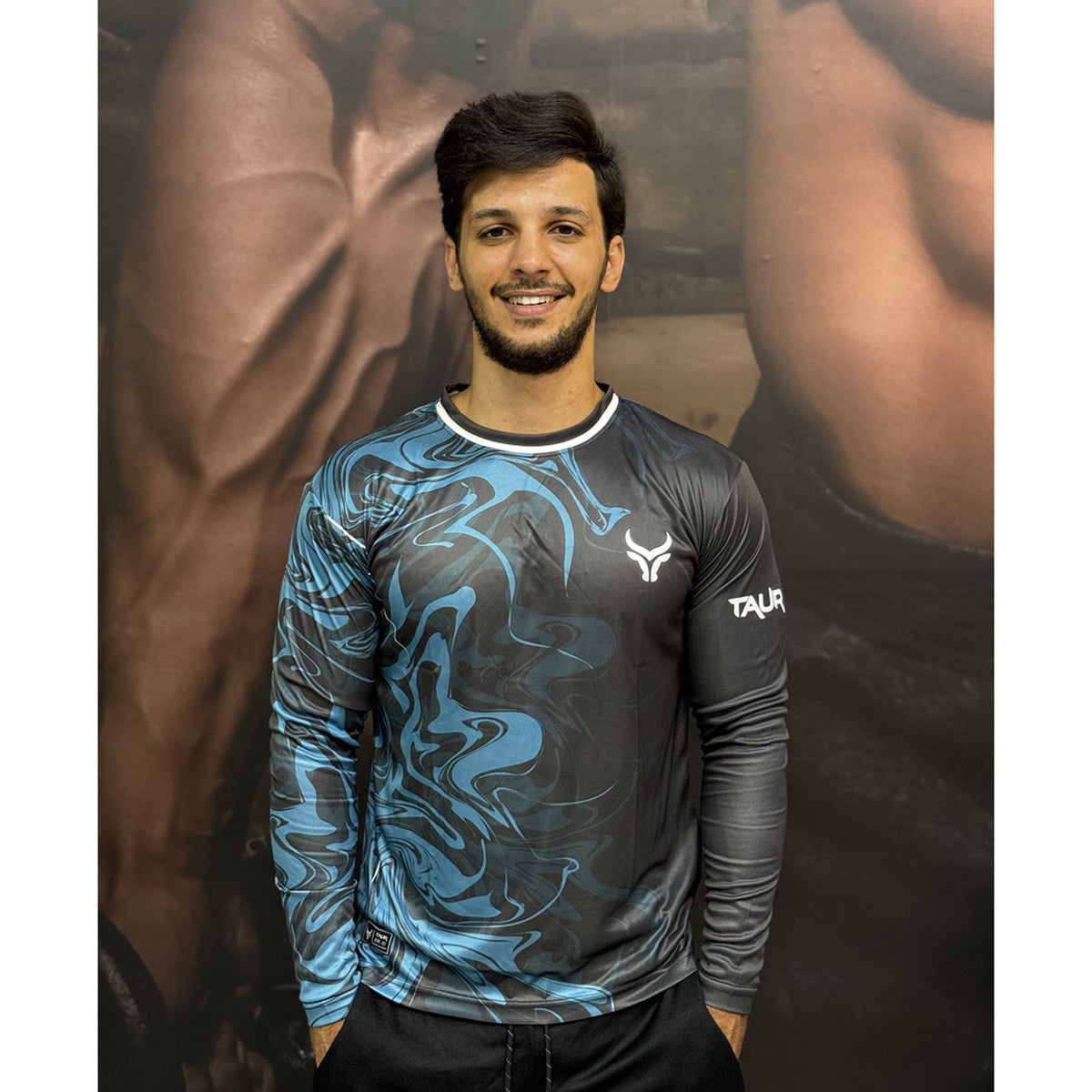 تاور - تيشيرت رياضي ضد التعرق كم طويل خريفي مطبوع