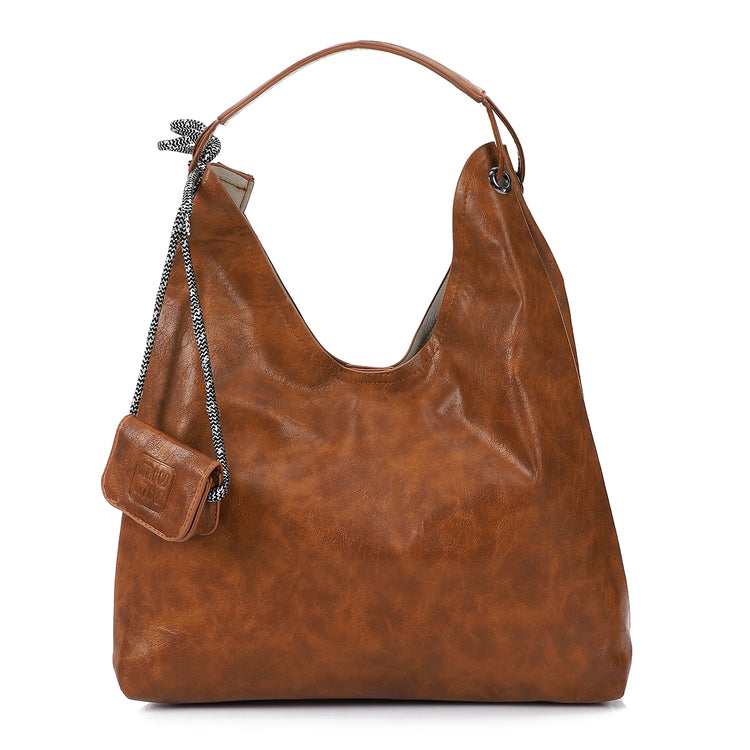 Mr Joe - Faux Leather Hobo Bag with Two Pouches Shoulder Bag for Women