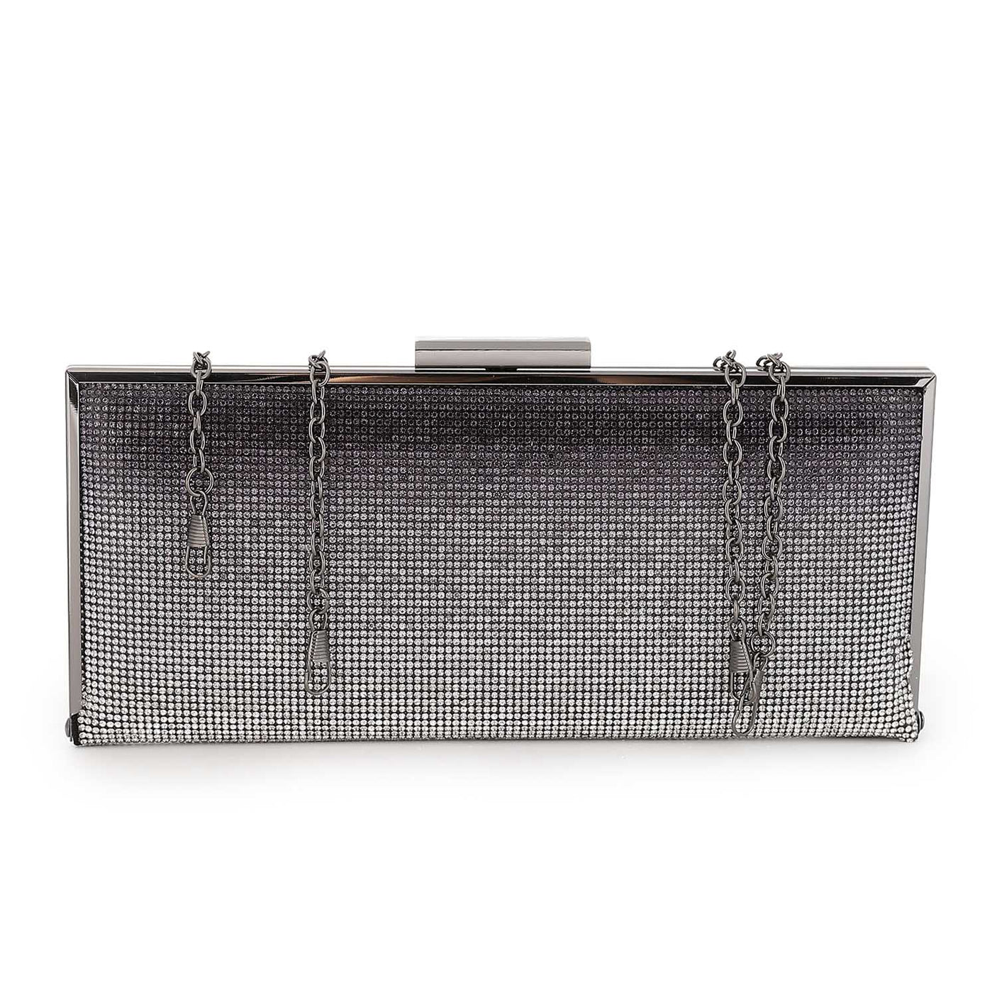 Mr Joe - Glamorous Black Rhinestone Hardcase Clutch with Chain Straps