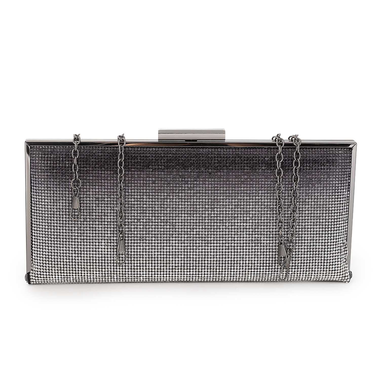 Mr Joe - Glamorous Black Rhinestone Hardcase Clutch with Chain Straps