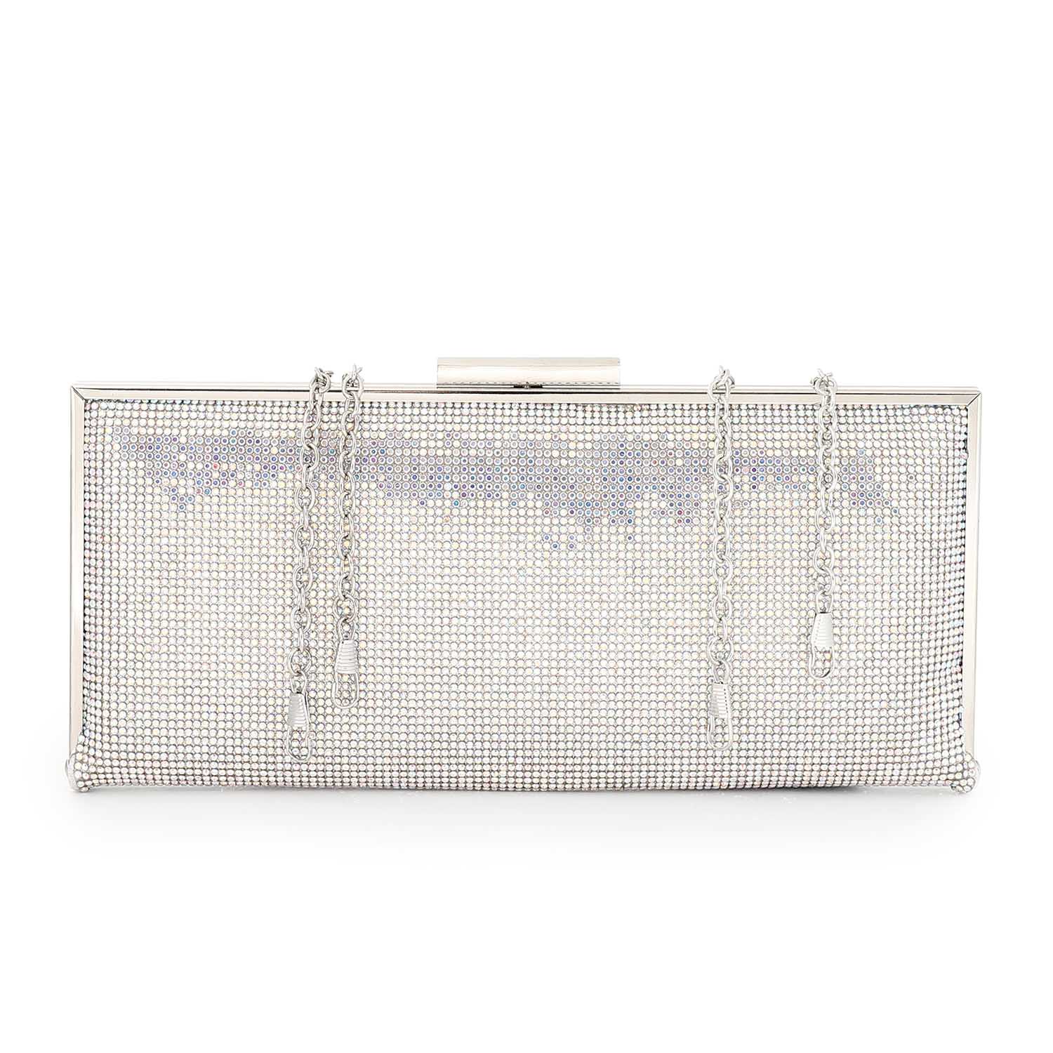 Mr Joe - Glamorous Black Rhinestone Hardcase Clutch with Chain Straps