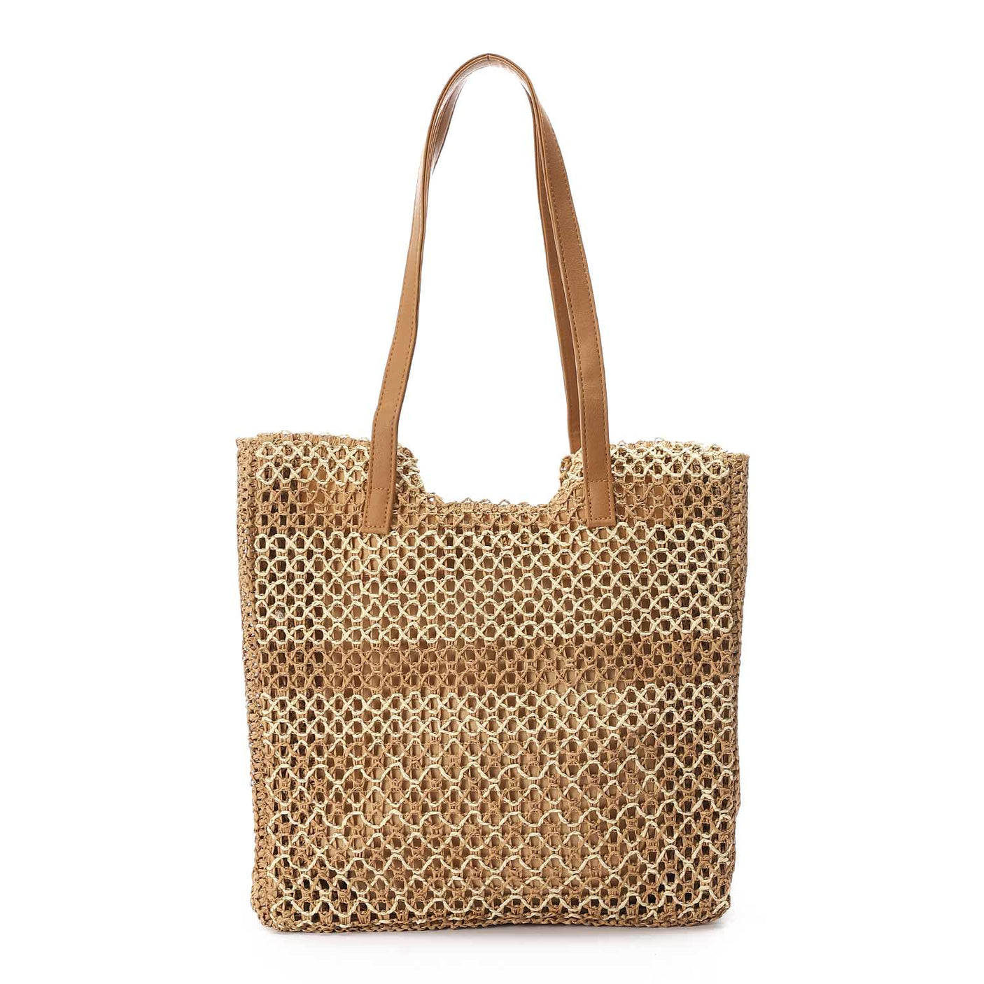 Mr Joe - Rustic Woven Net Mesh Tote Bag - Leather Handle Shoulder Bag- 4144