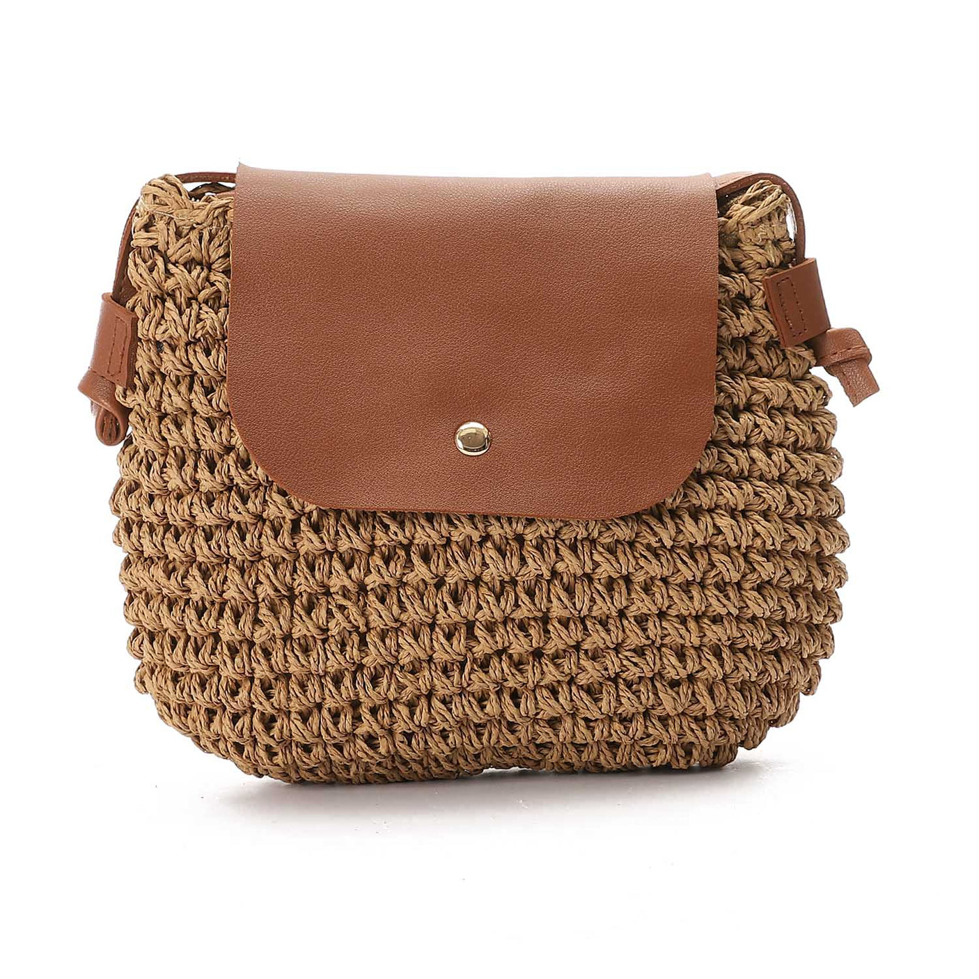 Mr Joe - Rustic Woven Straw Crossbody Bag - Faux Leather Flap With Adjustable Strap 4145