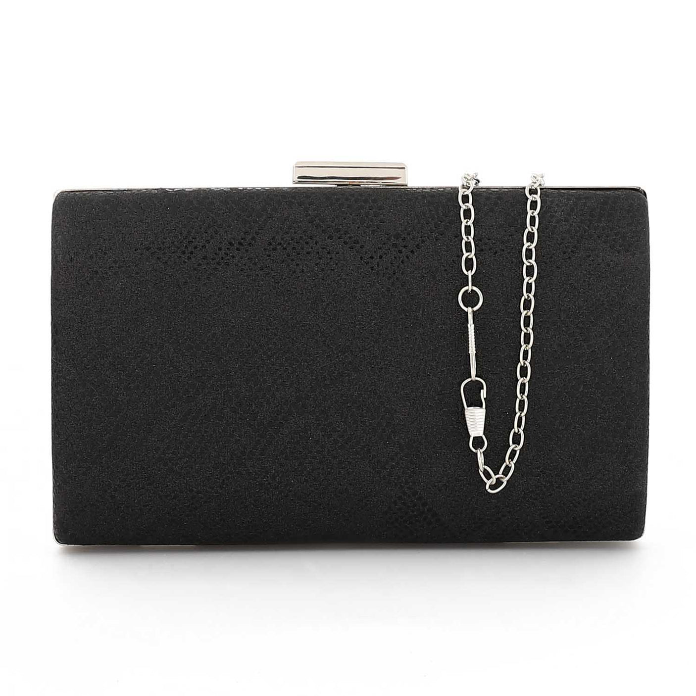 Mr Joe - Elegant Black Textured Hard case Clutch with Chain Strap -4147