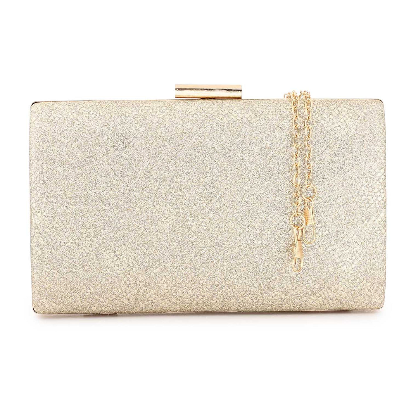 Mr Joe - Elegant Black Textured Hard case Clutch with Chain Strap -4147