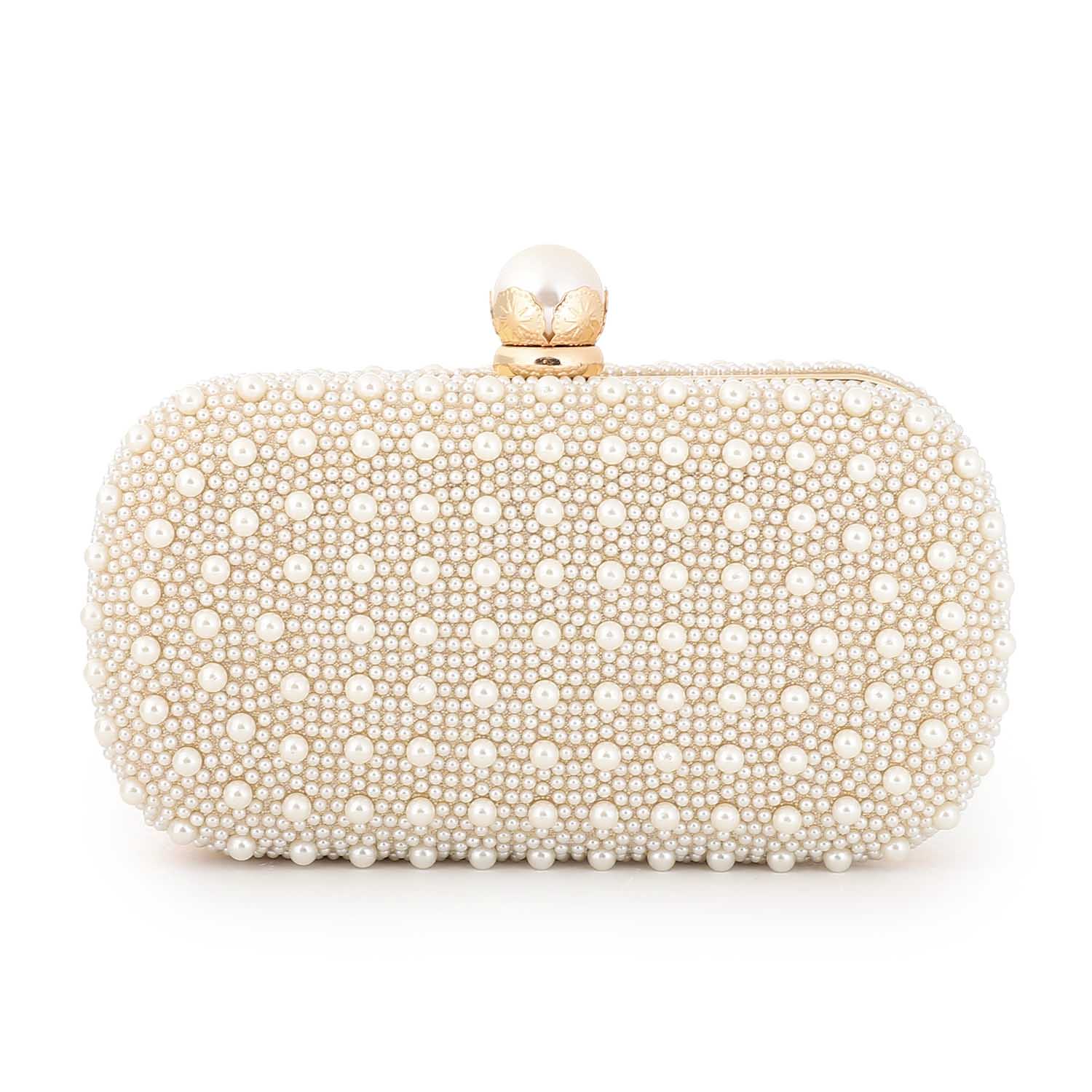 Mr Joe - Dazzling Black Pearl Hardcase Clutch - Silver Clasp With Chain Strap - 4149