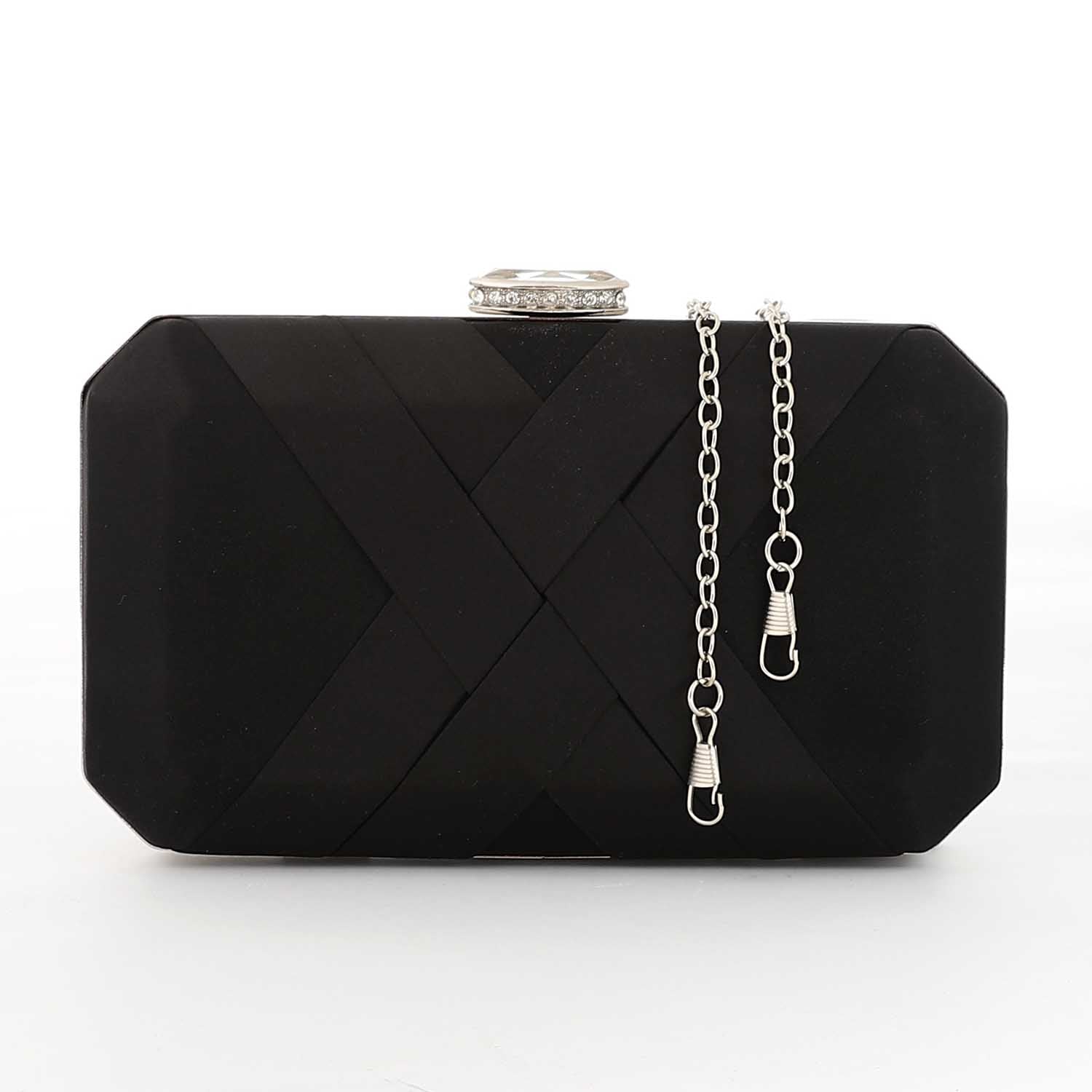 Mr Joe - Black Soiree Satin clutch with Solid Patterned - 4151