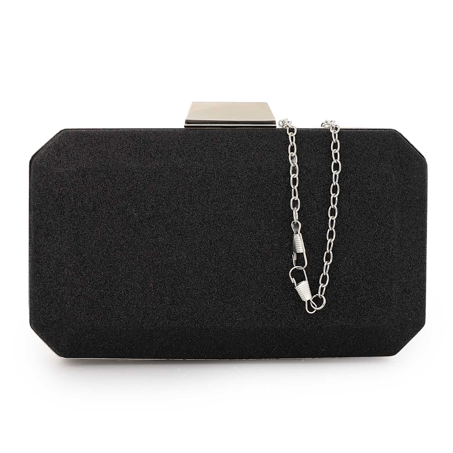 Mr Joe - Sophisticated Black Glitter Clutch with Chain Strap - 4152