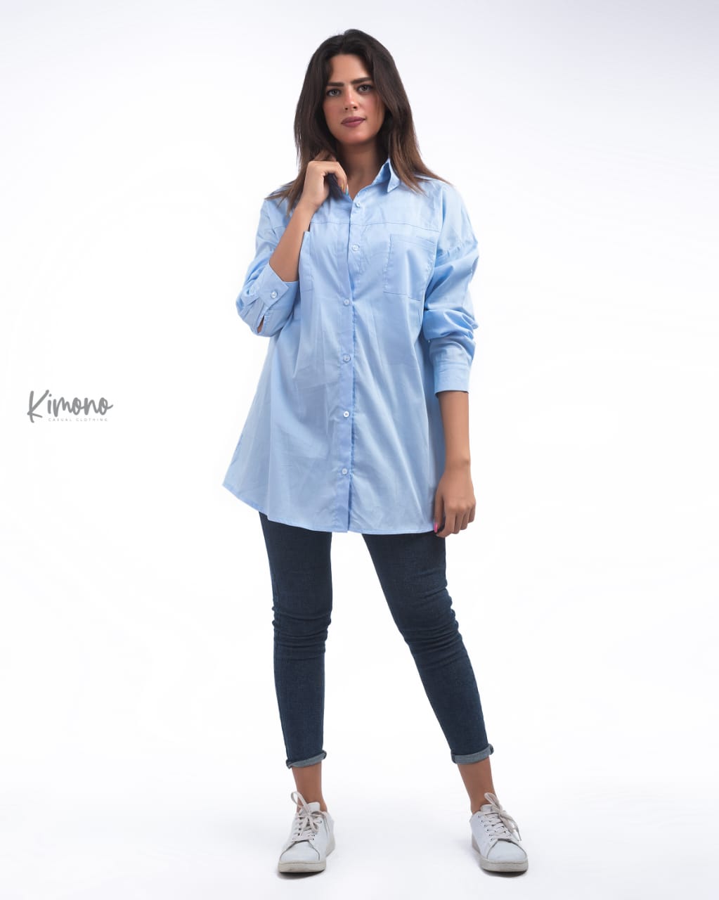 كيمونو قميص قطن بقصة واسعة للنساء