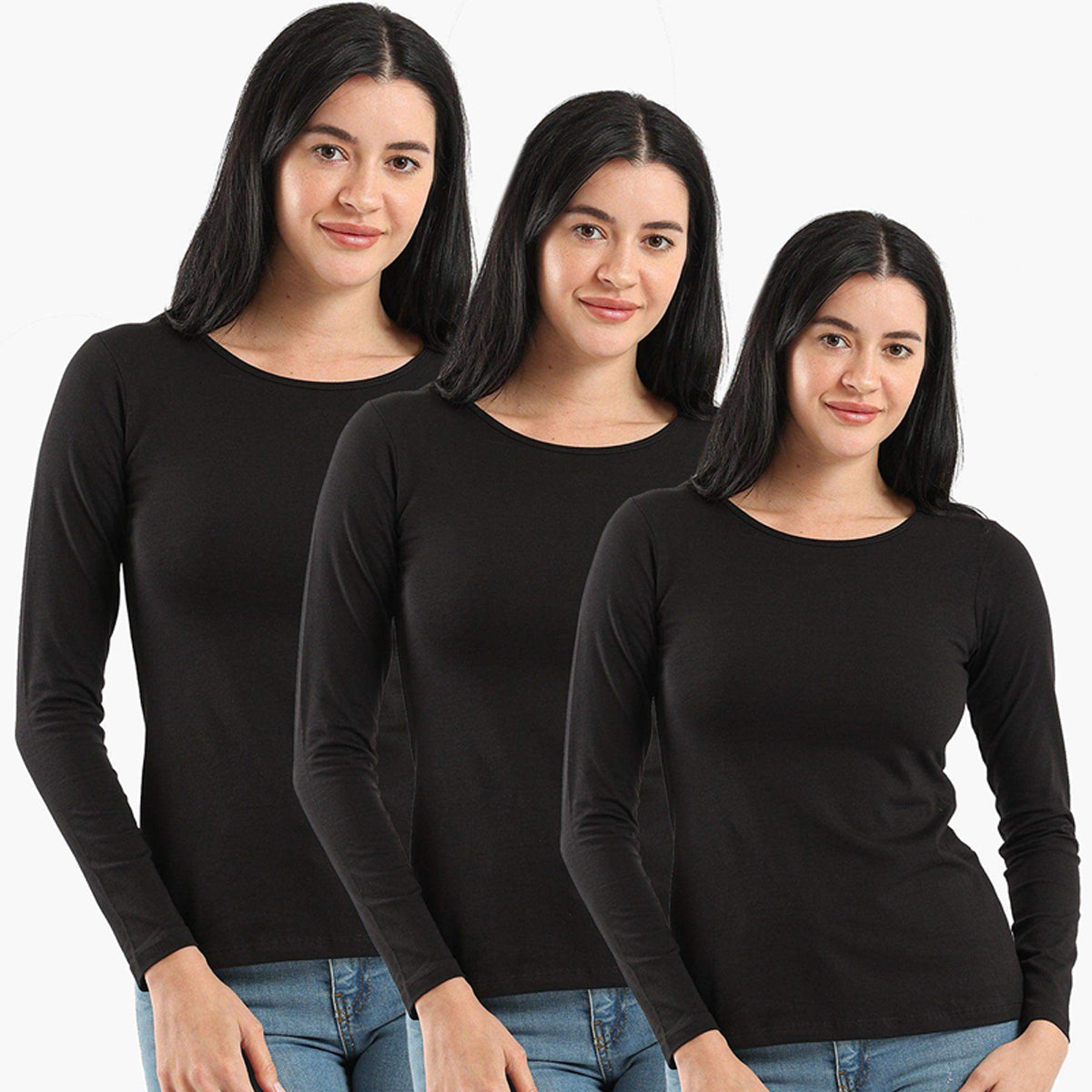 كارينا - مجموعة من 3 قطع من القمصان ذات الياقة المستديرة والأكمام الطويلة للنساء