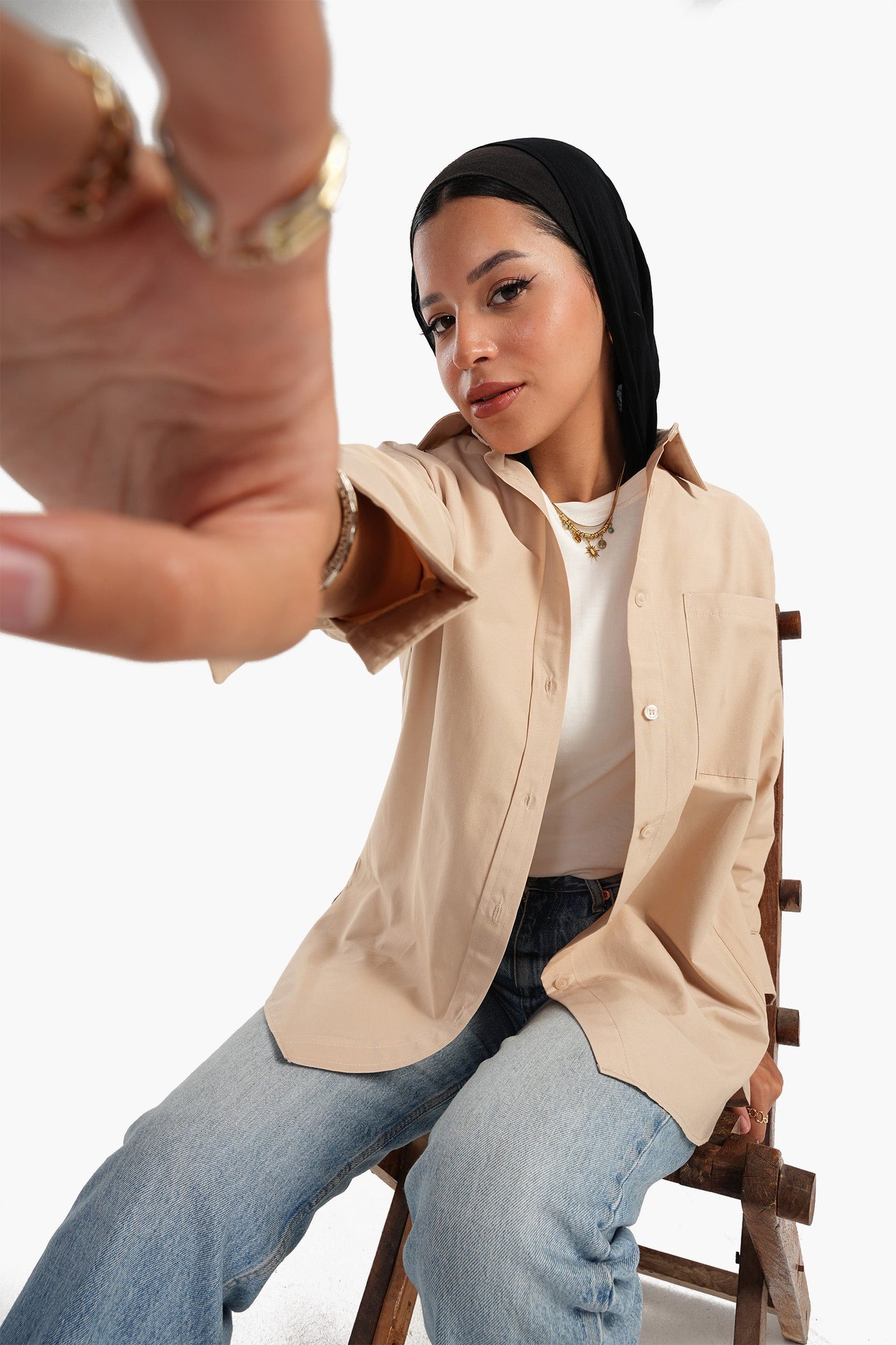 كارينا - قميص من مزيج القطن بأزرار سفلية