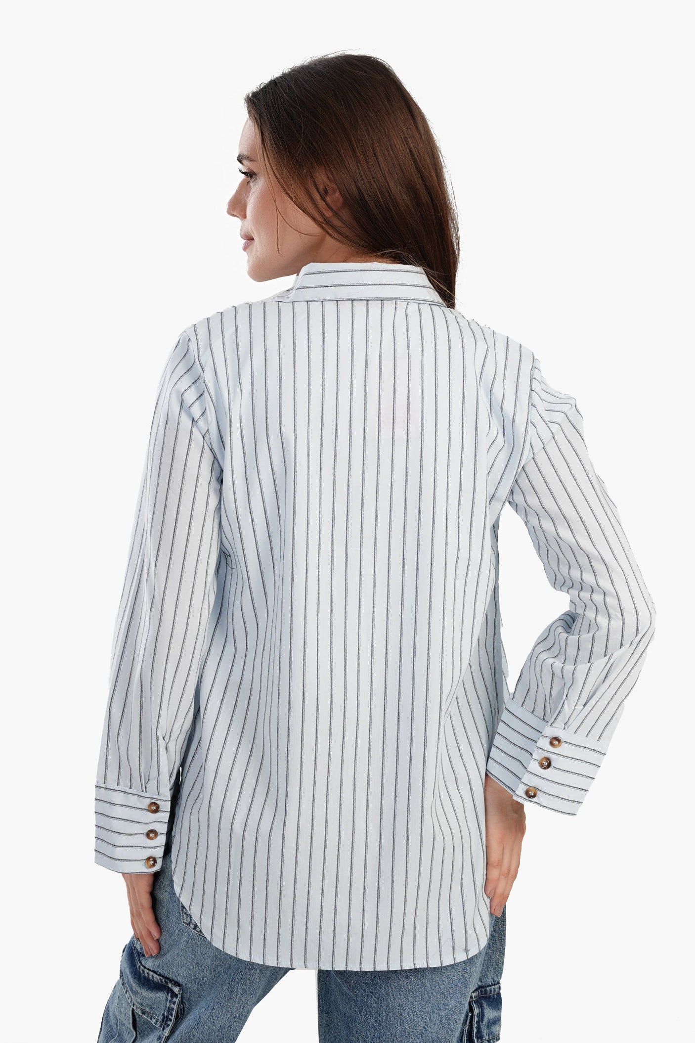 Carina - Poplin Blue Striped Shirt