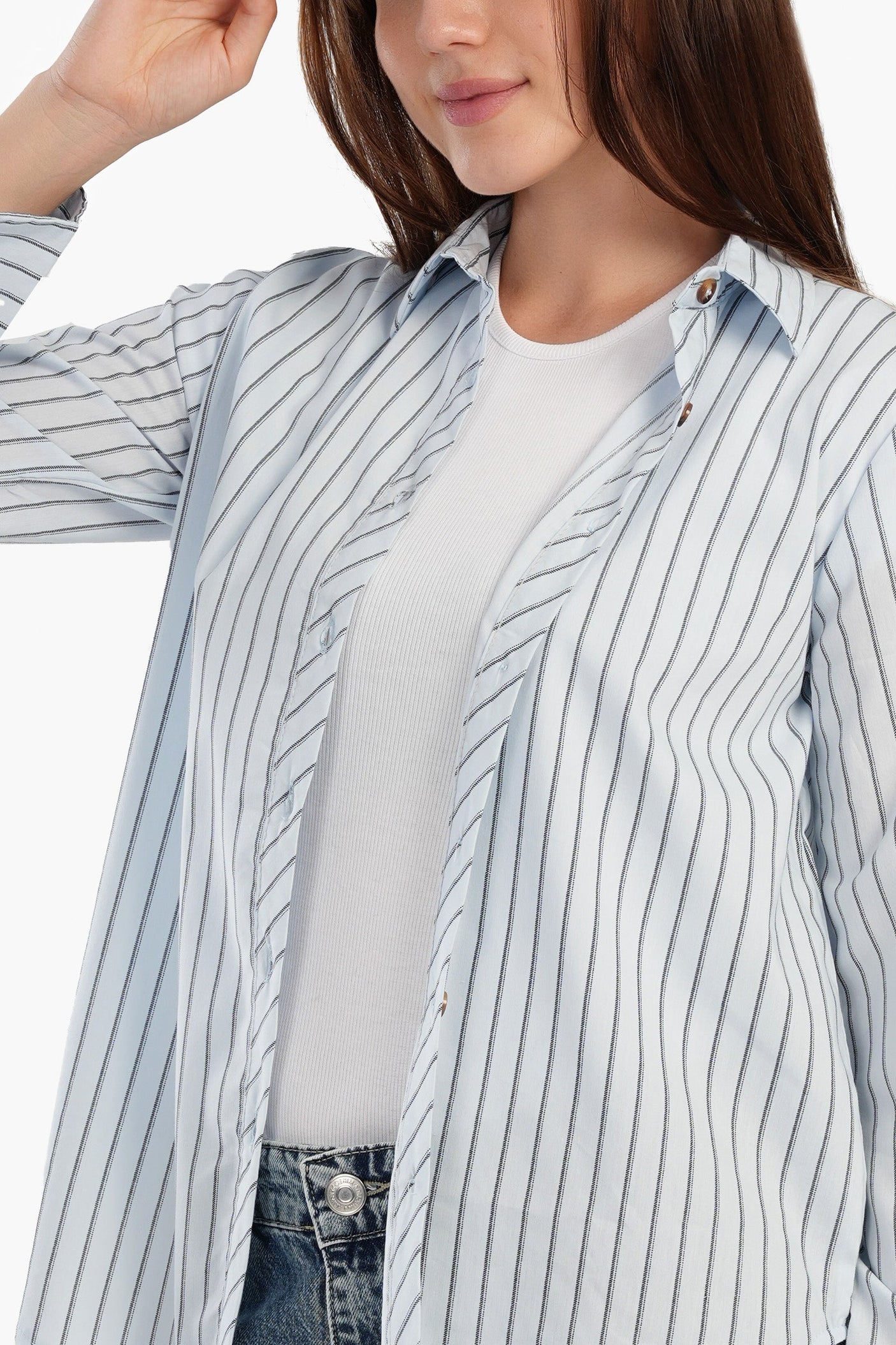 Carina - Poplin Blue Striped Shirt