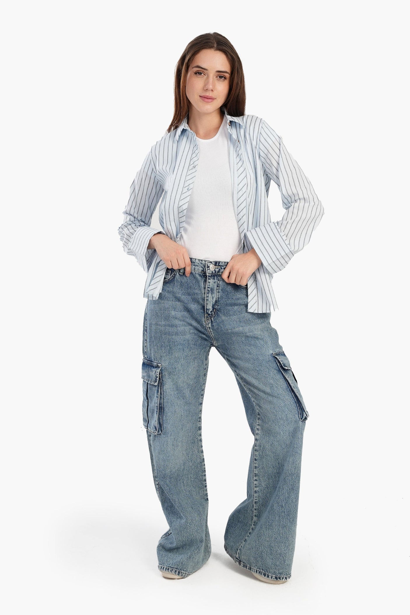 Carina - Poplin Blue Striped Shirt