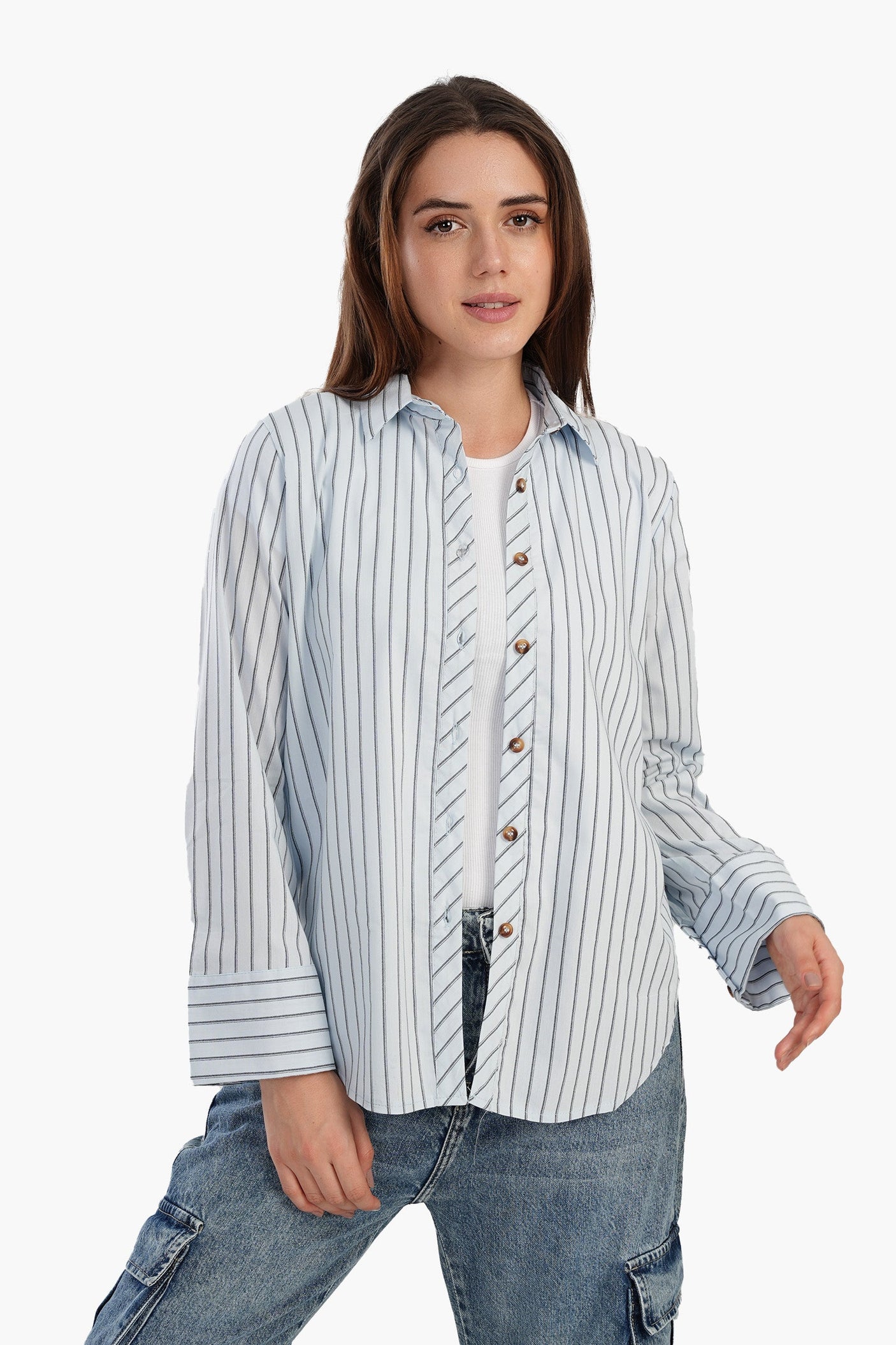 Carina - Poplin Blue Striped Shirt