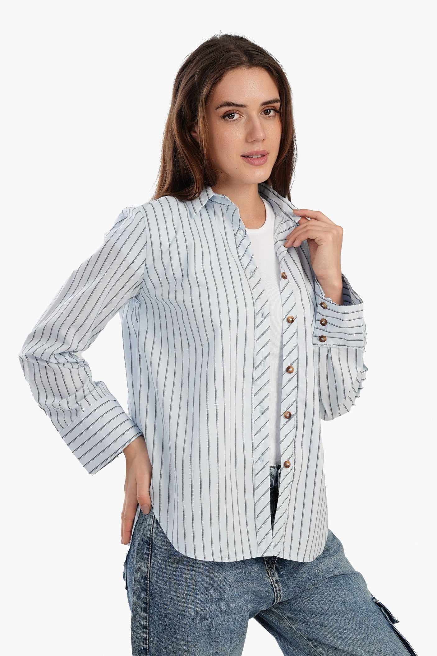 Carina - Poplin Blue Striped Shirt