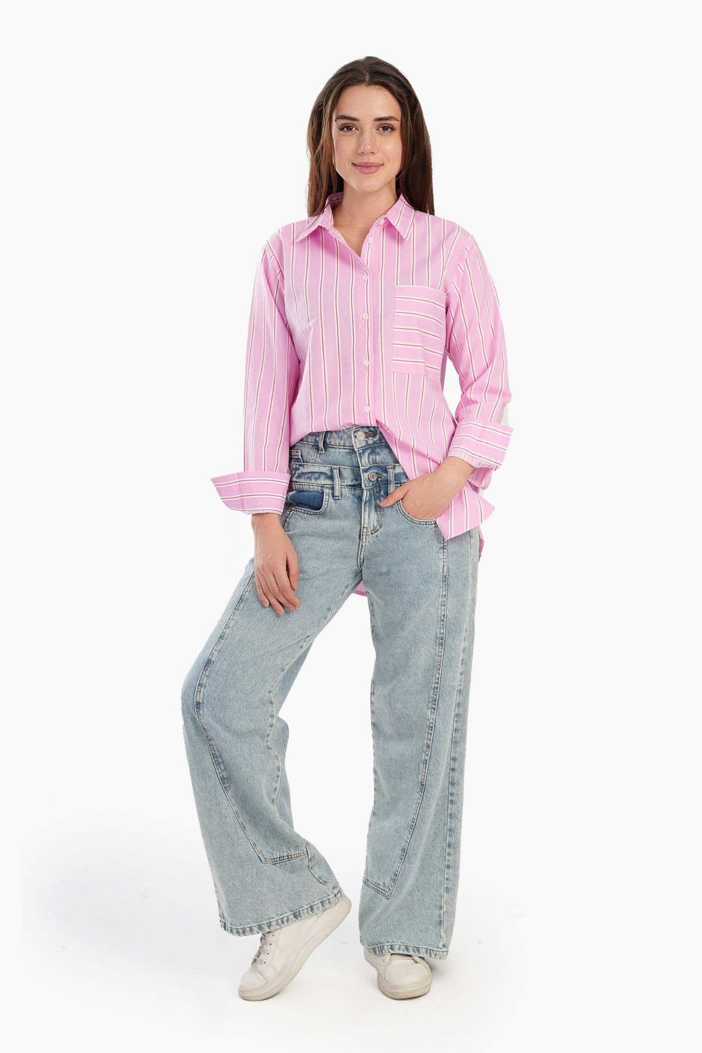 كارينا - قميص مخطط بأزرار للأسفل