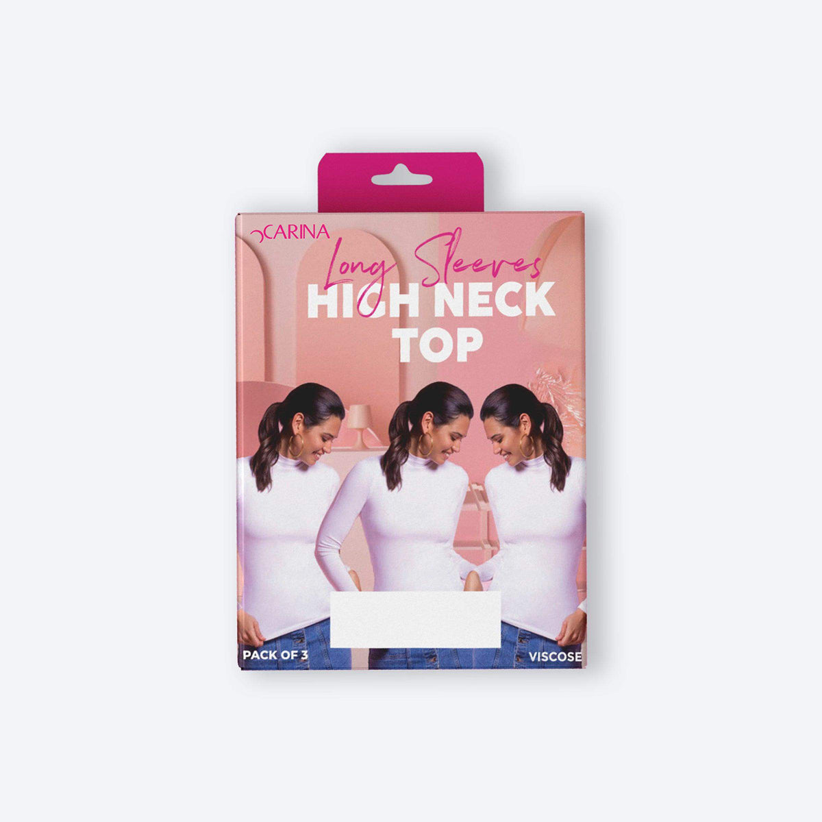 كارينا - بلوزة فيسكوز برقبة عالية (عبوة من 3 قطع) للنساء