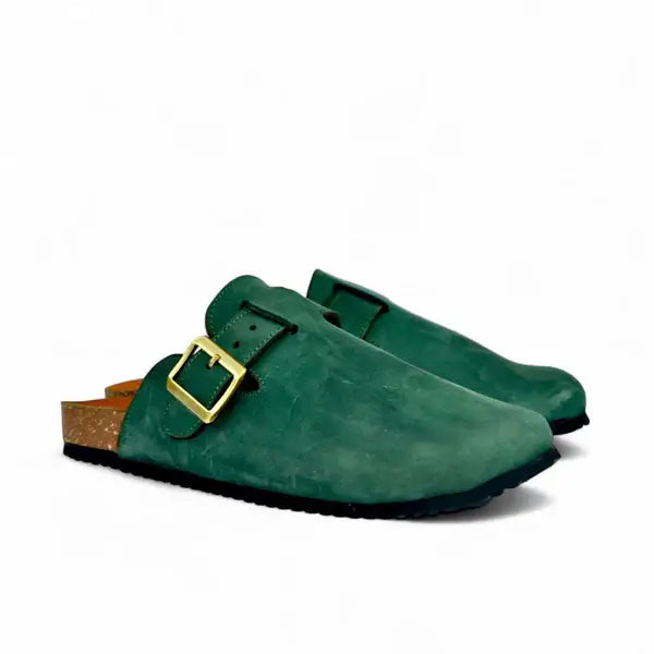 Leazus - Leather SnapClog - Olive Green