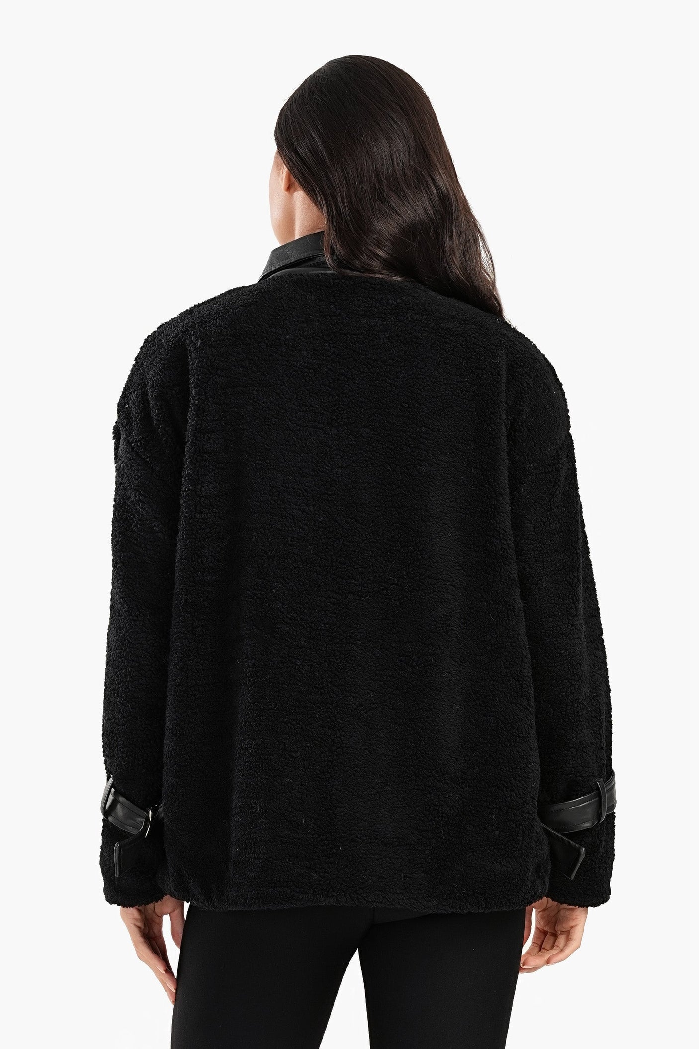 كارينا - سترة من الصوف والجلد باللون الأسود للنساء