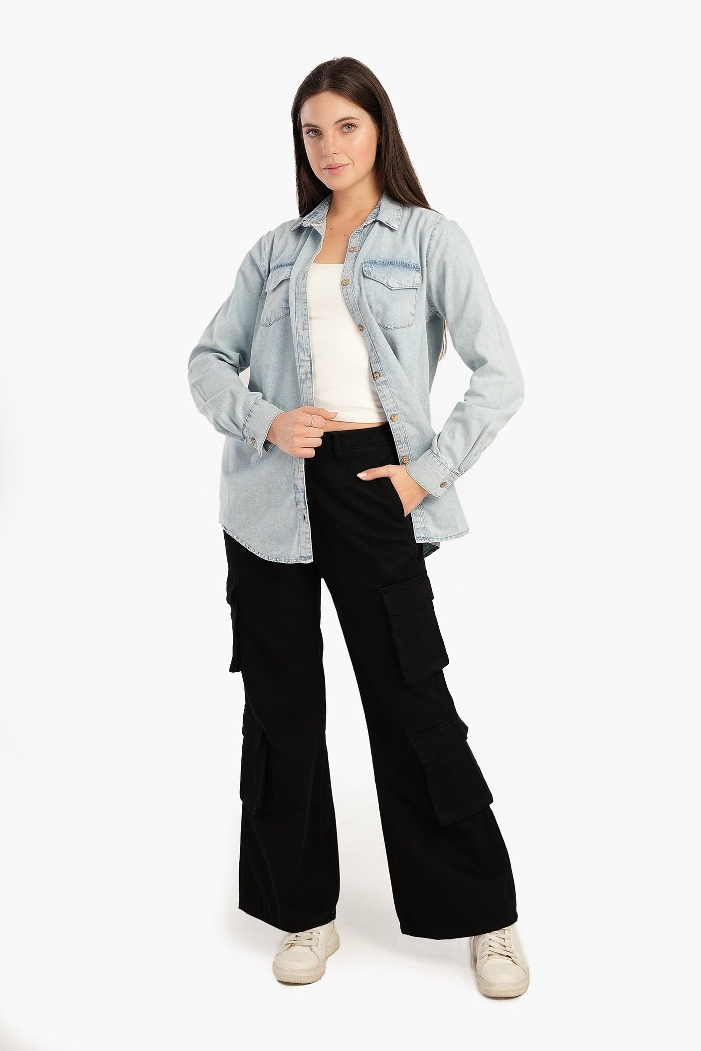 Carina - Denim Shirt with Flap Pockets