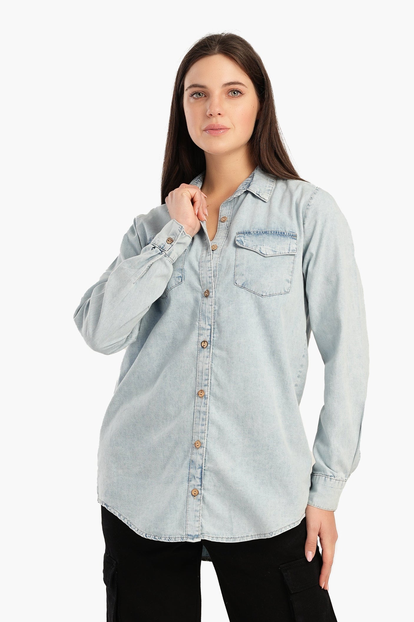 Carina - Denim Shirt with Flap Pockets