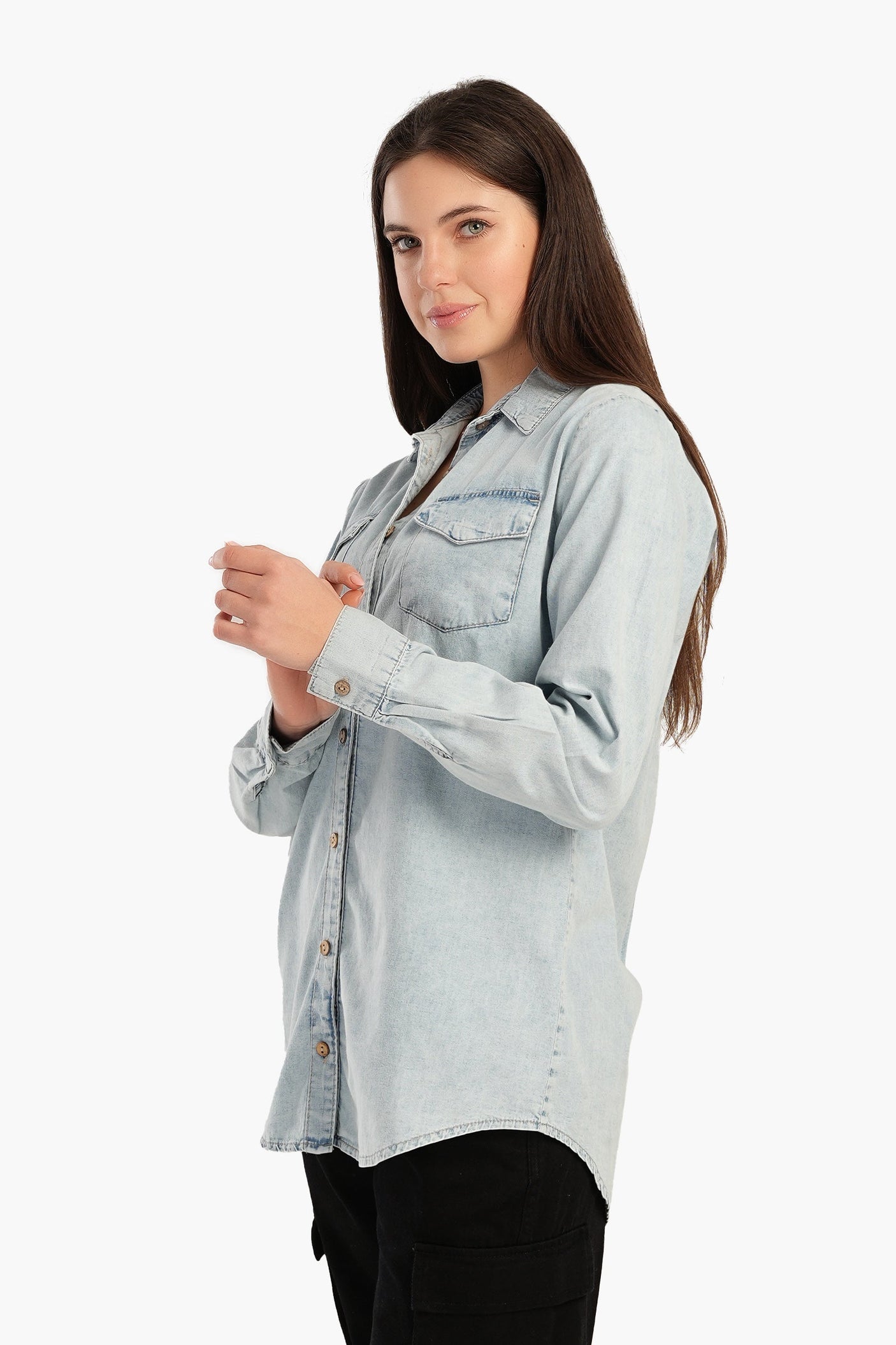 Carina - Denim Shirt with Flap Pockets