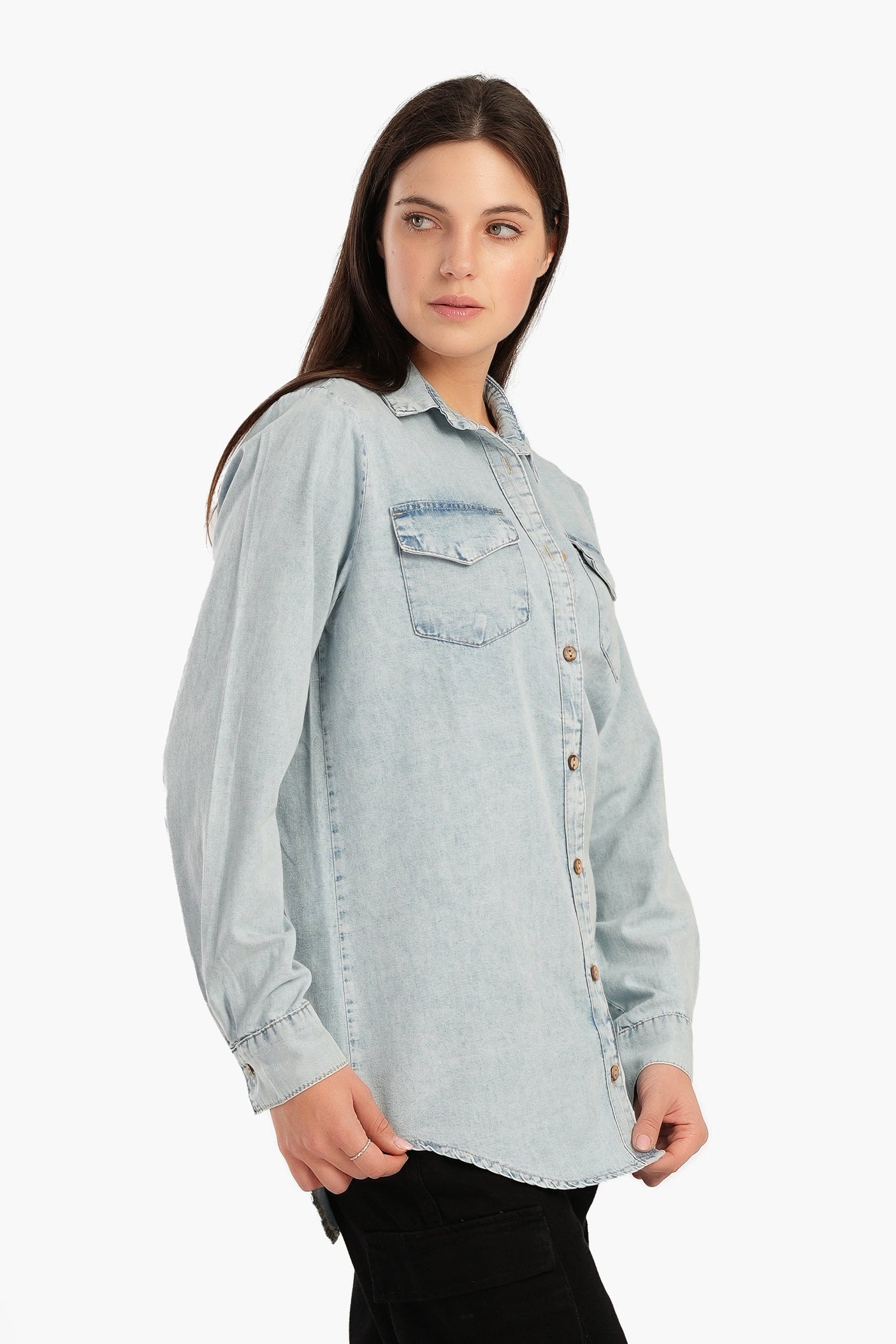 Carina - Denim Shirt with Flap Pockets