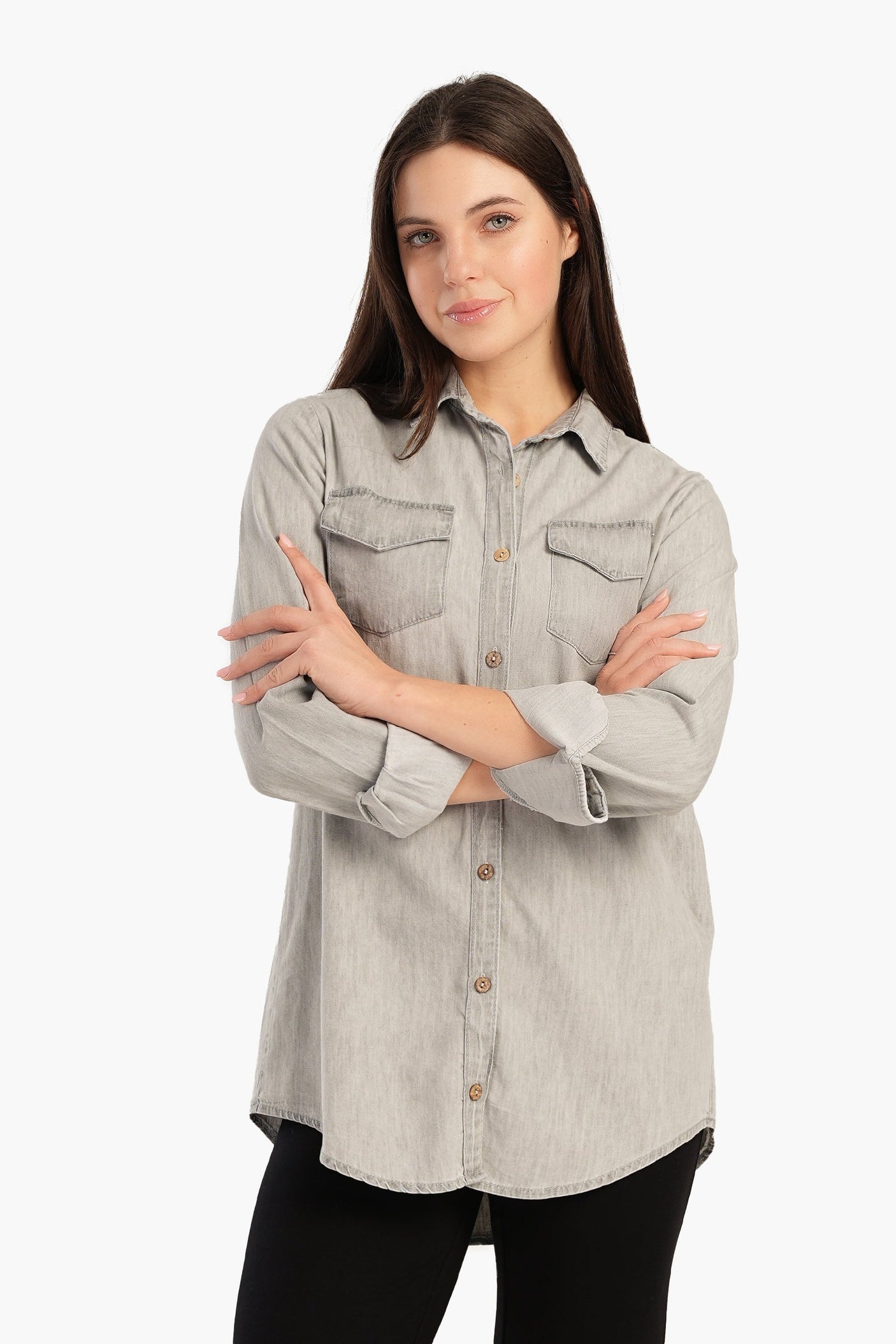 Carina - Denim Shirt with Flap Pockets