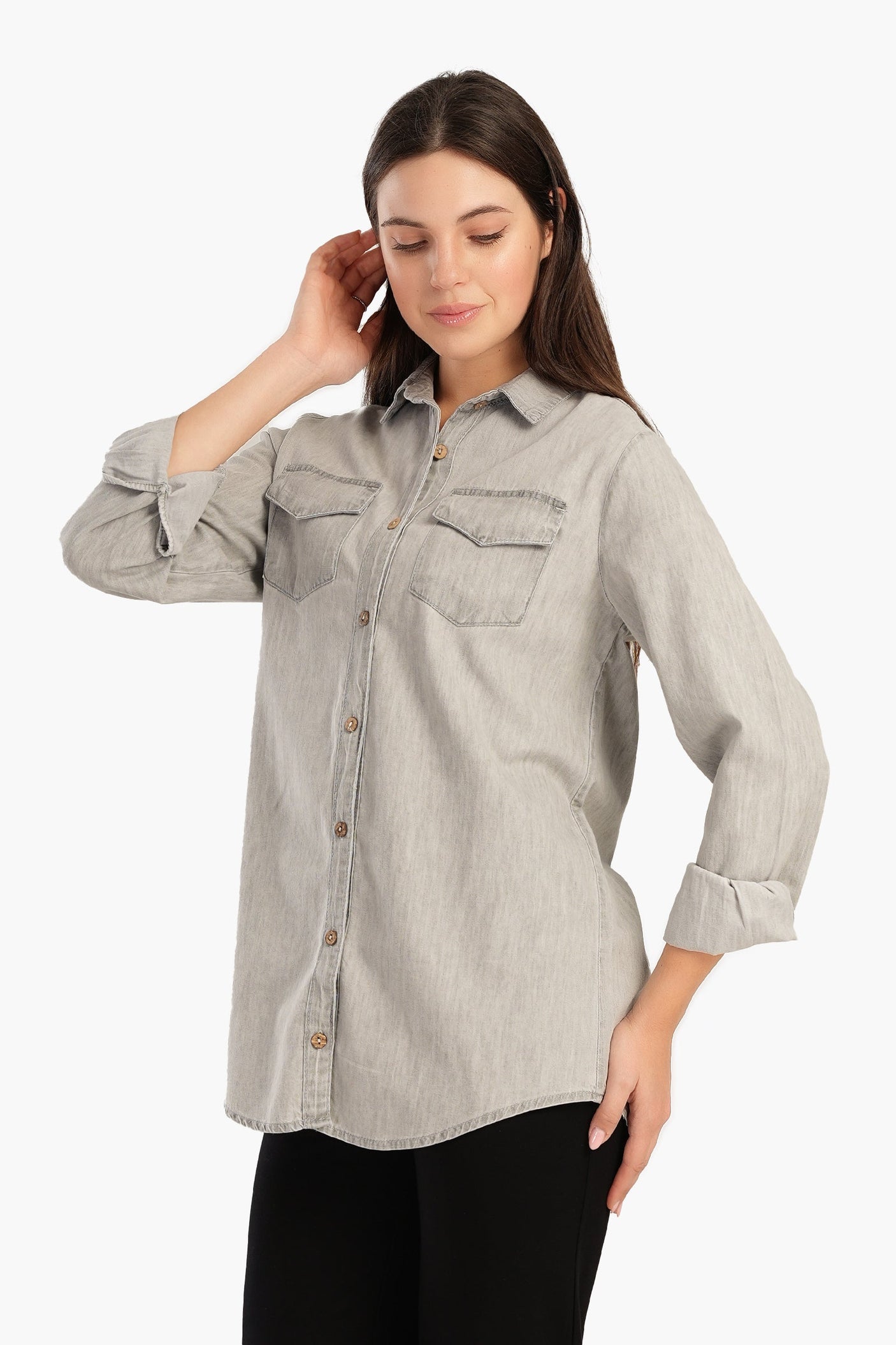 Carina - Denim Shirt with Flap Pockets