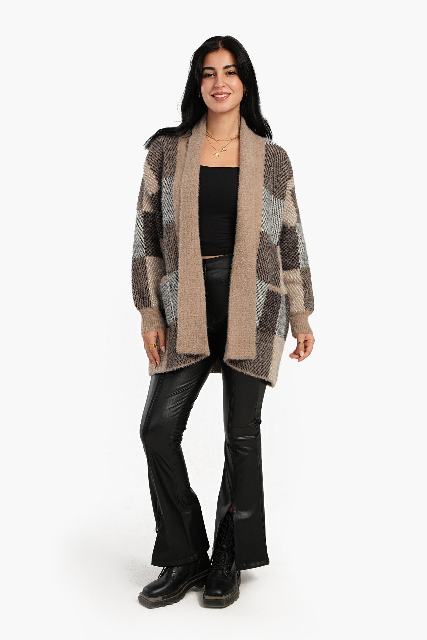 Carina - Black Leather Flare Pants