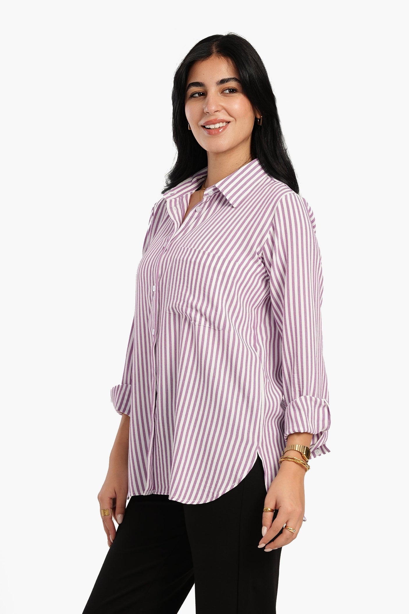 كارينا - قميص مخطط عالي ومنخفض