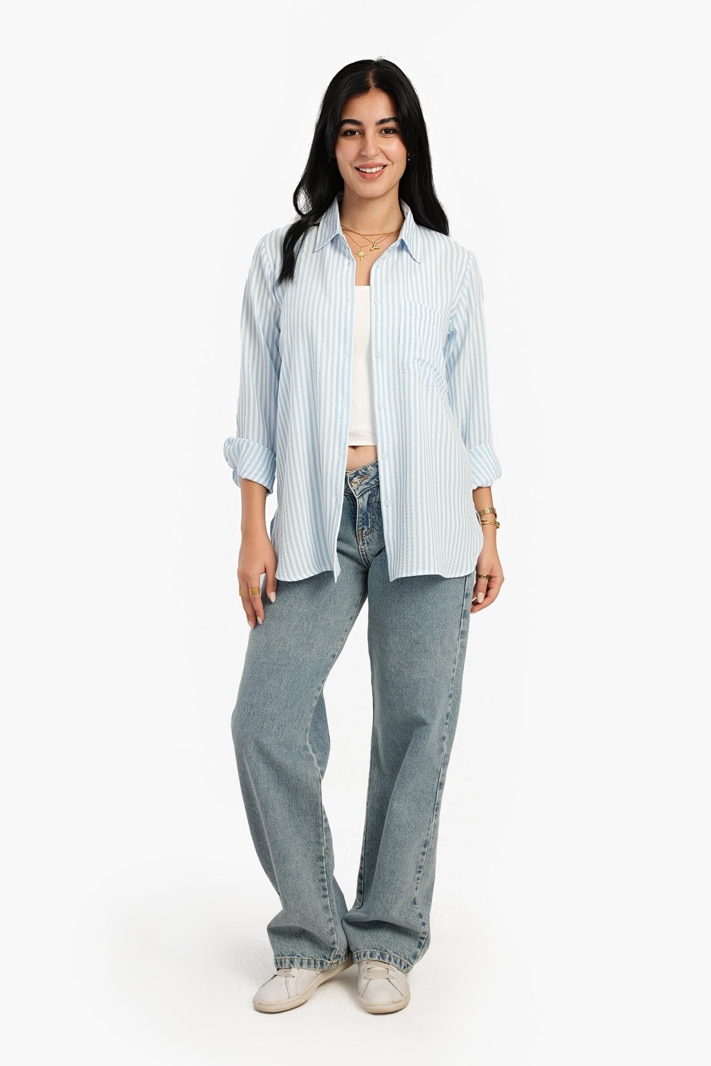 كارينا - قميص مخطط عالي ومنخفض