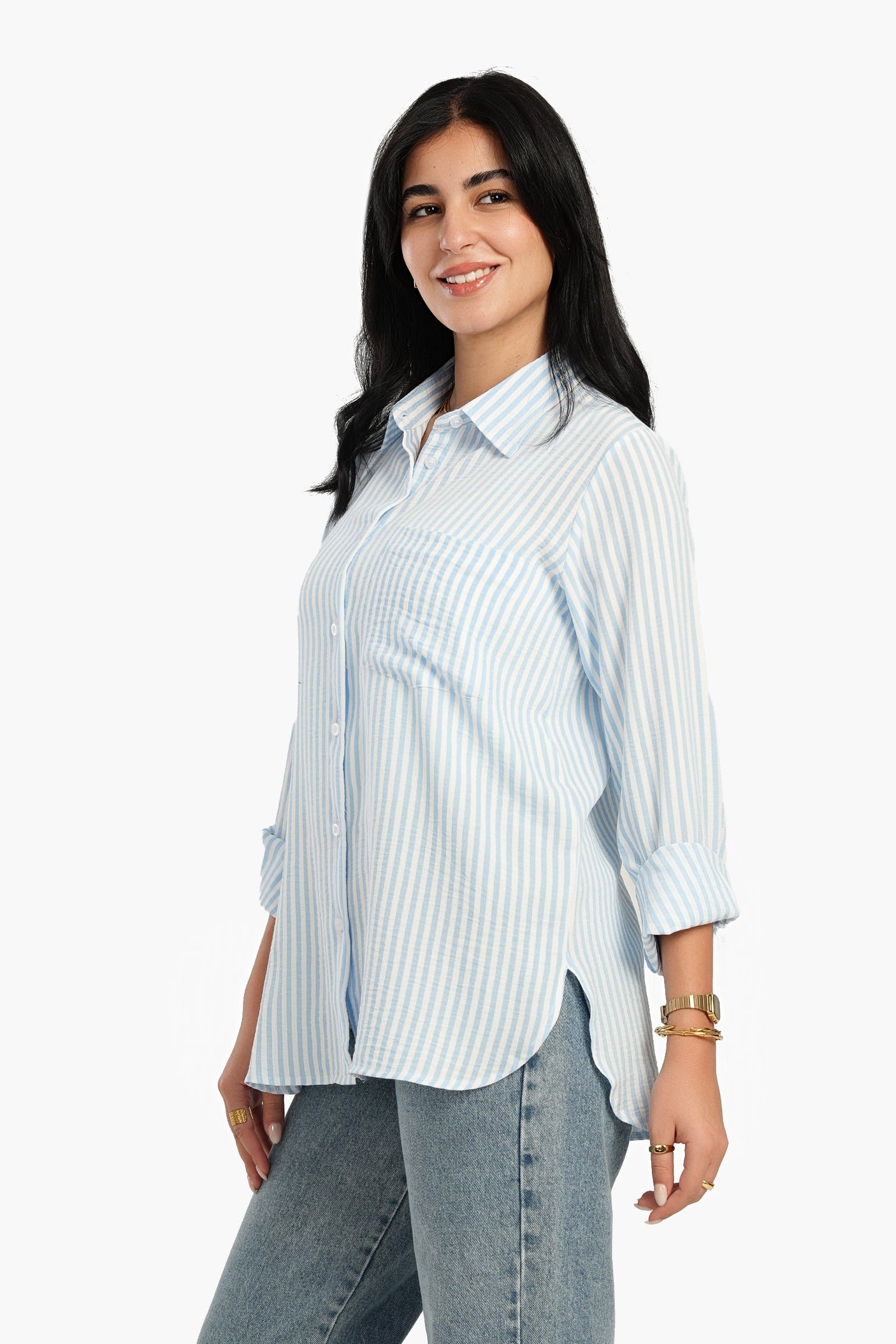 كارينا - قميص مخطط عالي ومنخفض