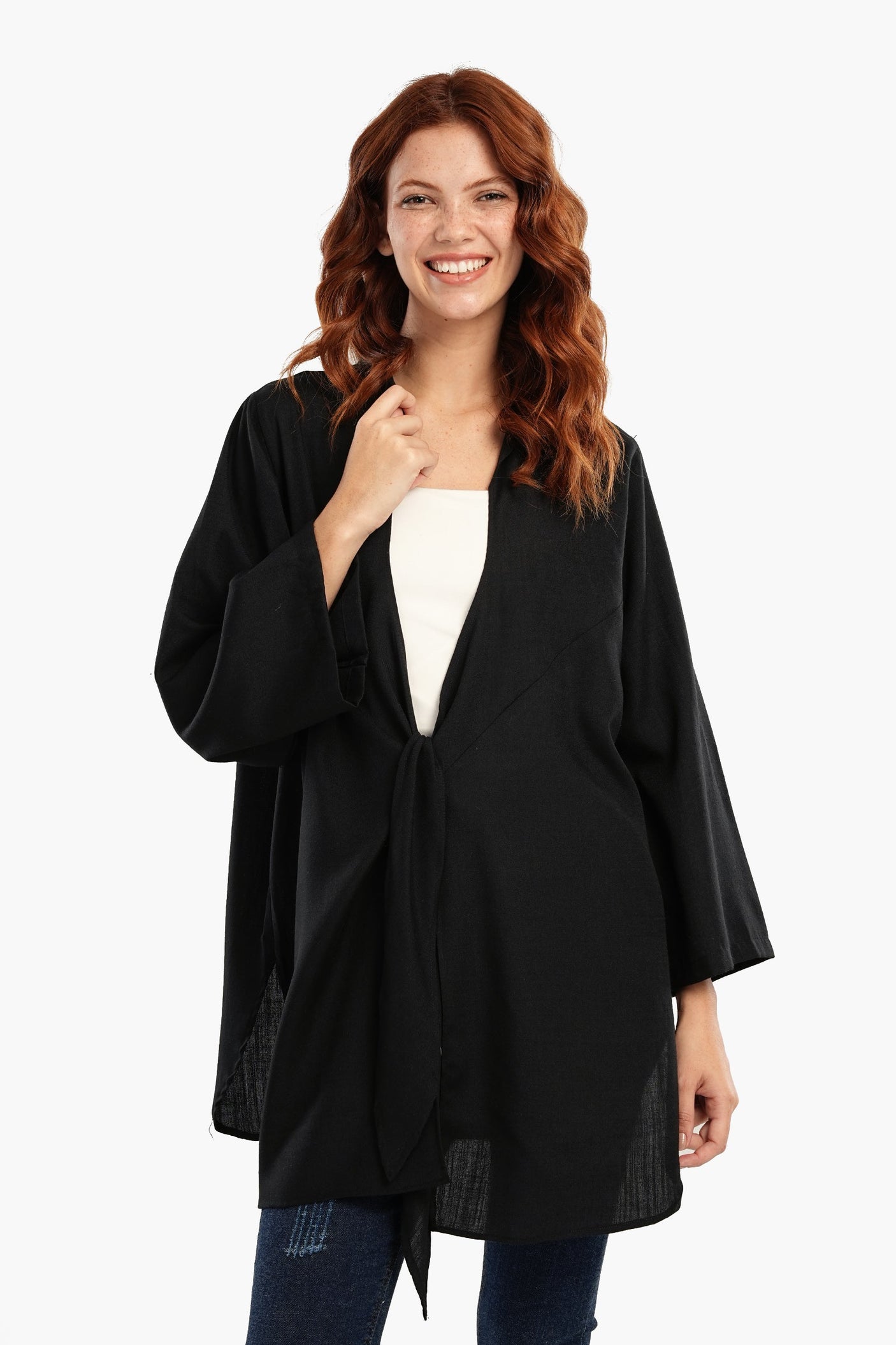 كارينا - كيمونو أسود بربطة أمامية