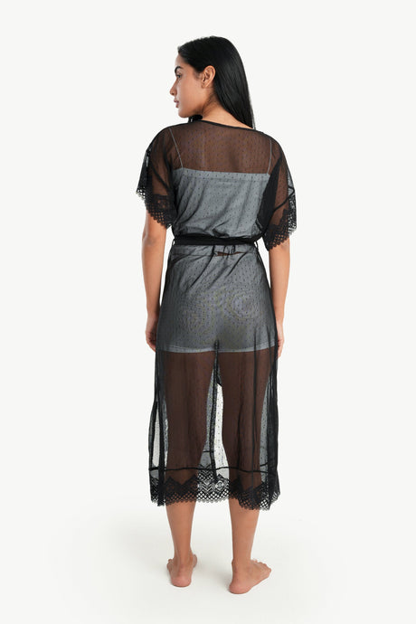 كارينا - رداء الأورجانزا منقط مع الدانتيل  للنساء