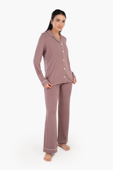 كارينا - طقم بيجامة بأنابيب فيسكوز متباينة