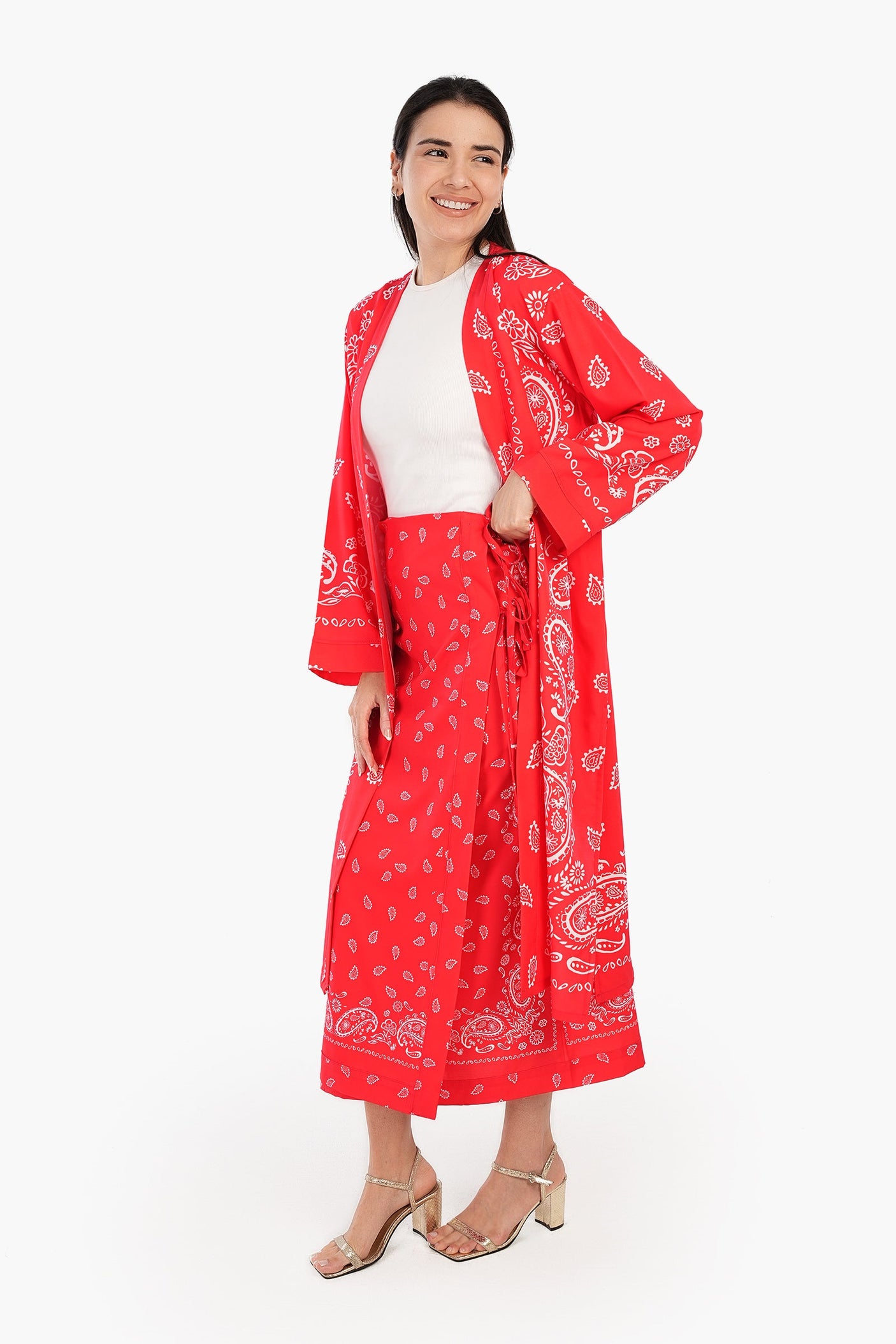 Carina - Printed Red Kimono