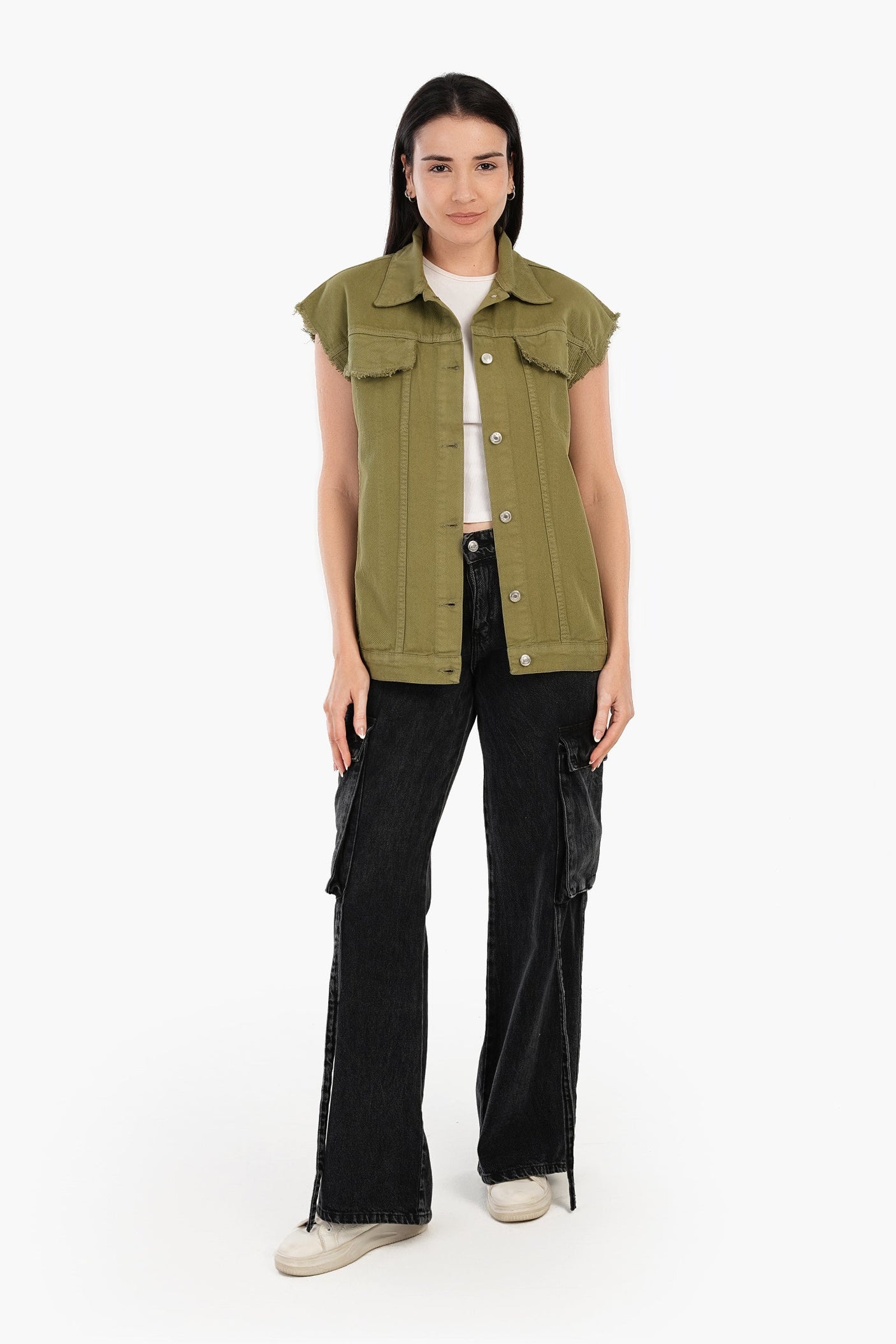 كارينا - سترة من الدنيم بحاشية خام