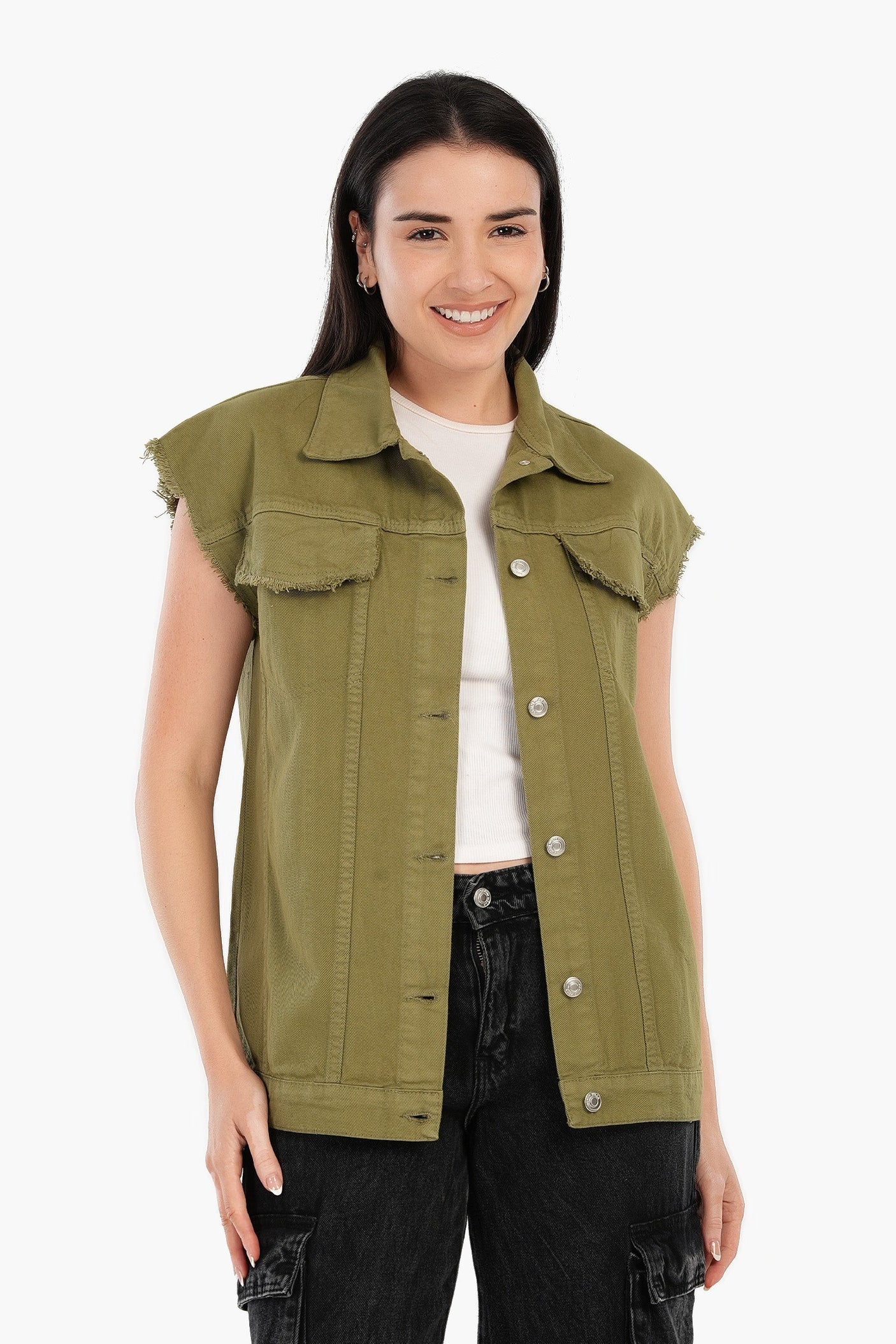 كارينا - سترة من الدنيم بحاشية خام