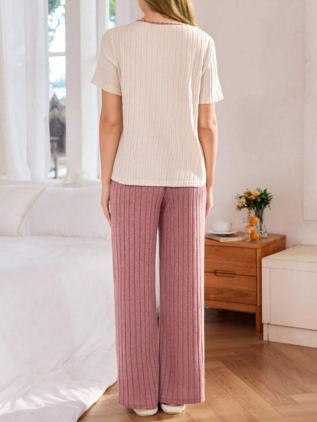 Shein - Soft Multicolor Knitted Pajama Set With Regular Sleeves And Relaxed Fit For Women