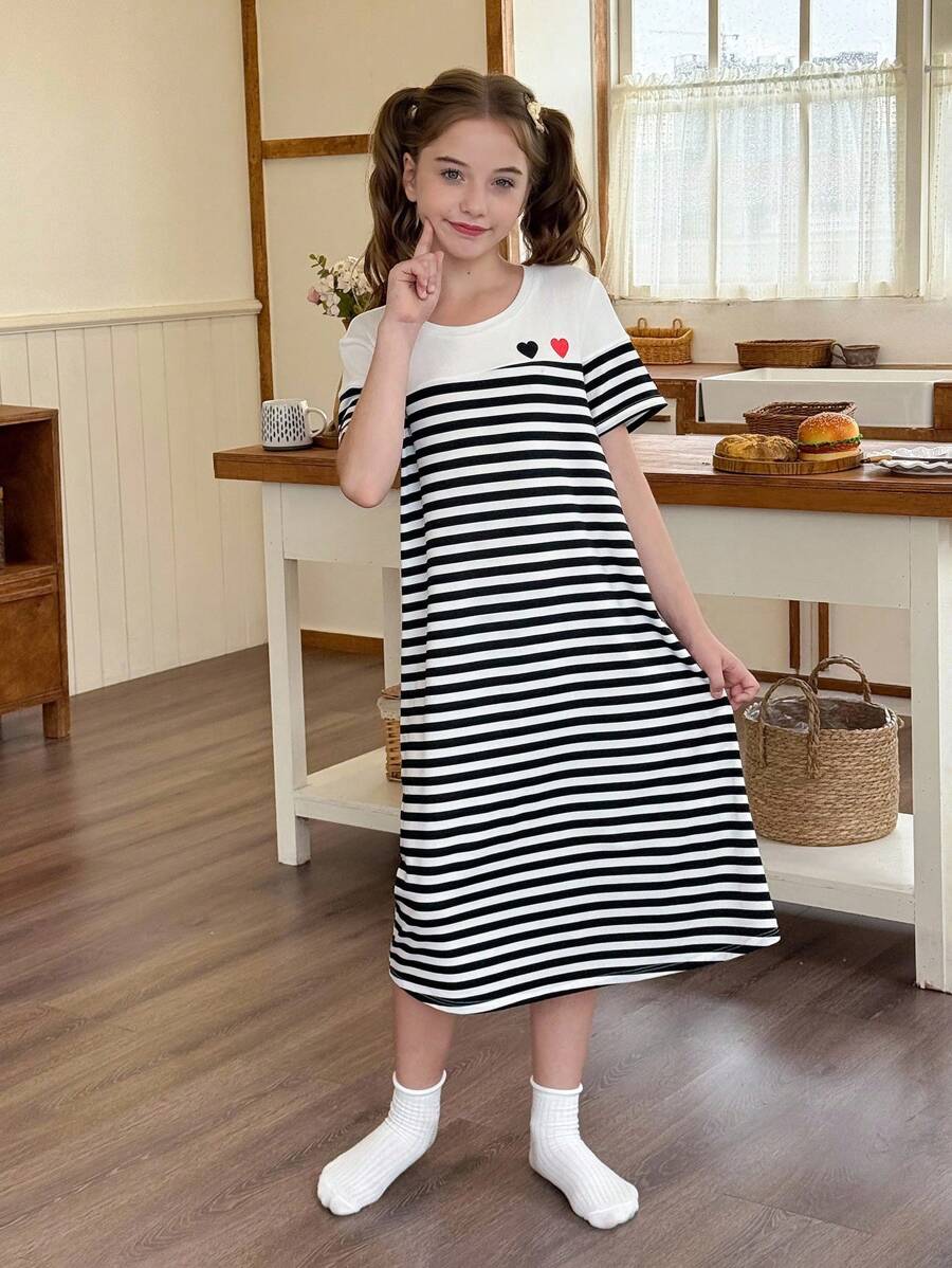 Shein - Casual Classic Striped Soft & Comfortable Girls/Juniors Sleepwear Nightgown