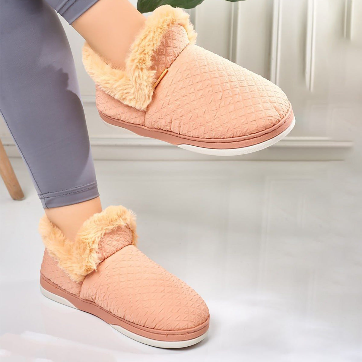 Etmana - Home Fur Warm Foot Flip Flop Slipper For Women