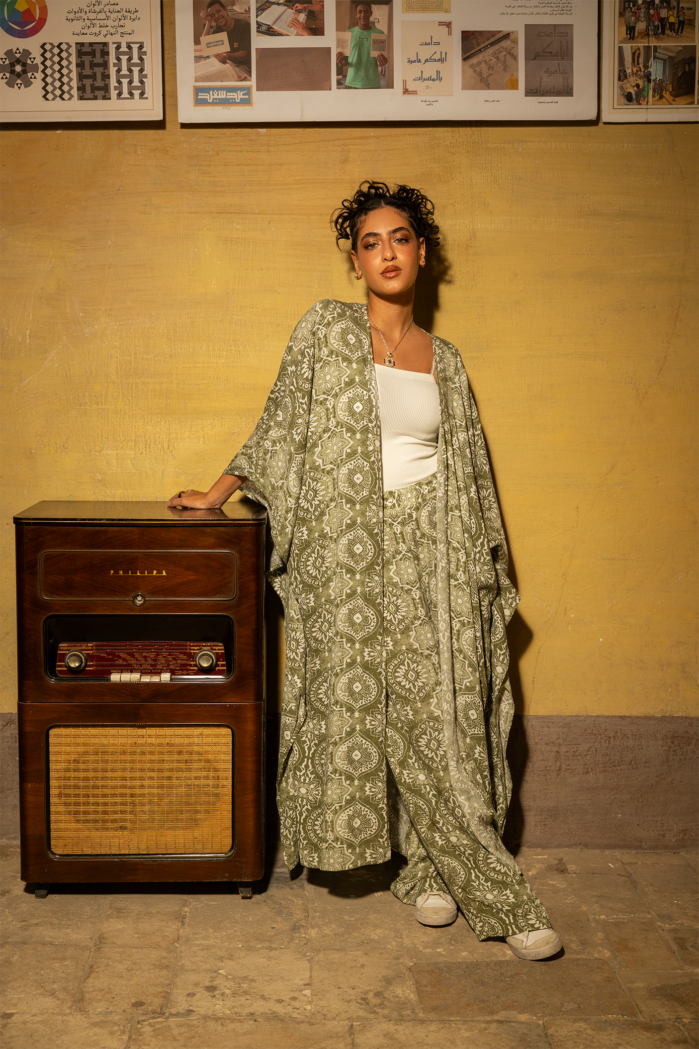 كلو - كيمونو مطبوع زيتوني