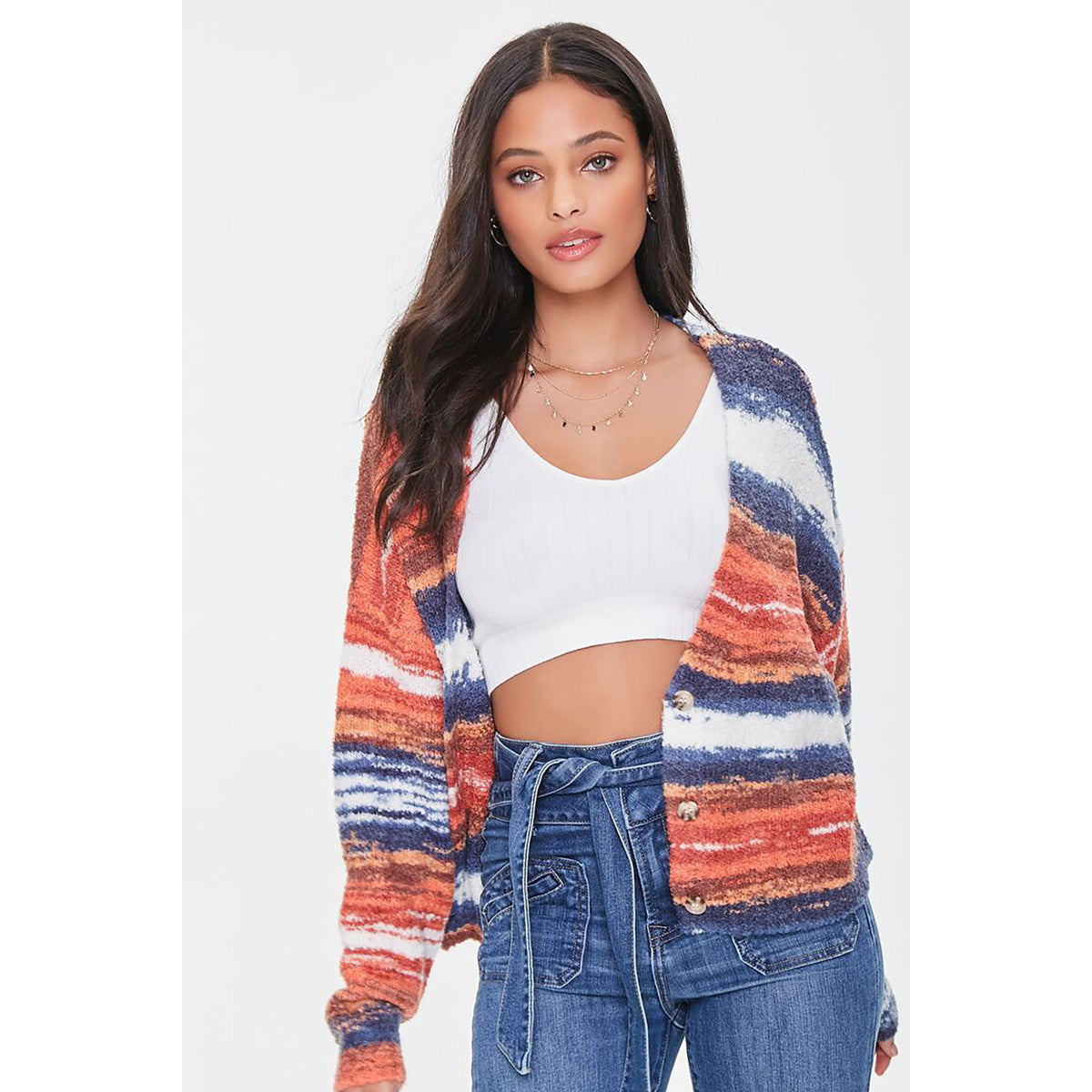 فوريفر 21 - كارديجان مخطط ملون للنساء - يباع بواسطة اف اى جى