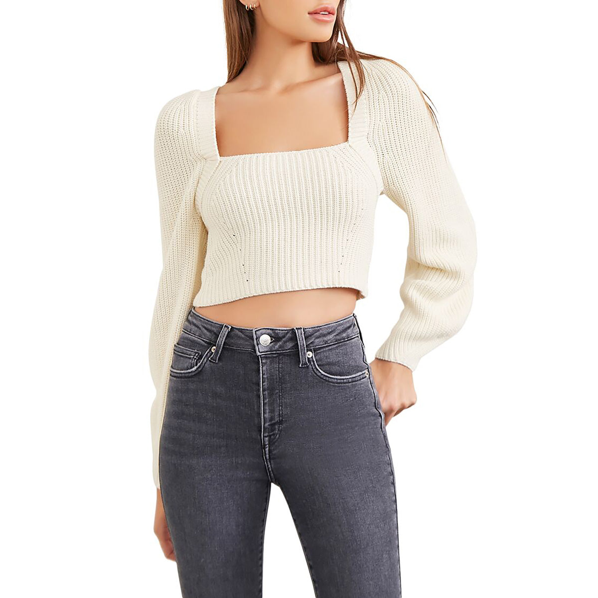 فوريفر 21 - بلوفر قصير محبوك للنساء - يباع بواسطة اف اى جى