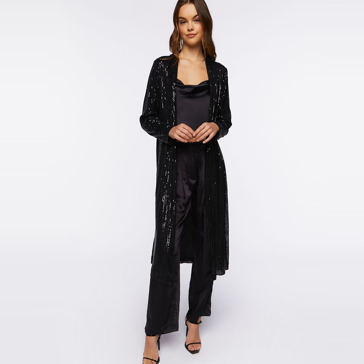 فوريفر 21 - كيمونو مفتوح من الأمام مزين بالترتر للنساء - يباع بواسطة اف اى جى